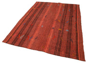 Handmade Geometric Kilim Rug – Orange Kilim Rug with Goat Hair & Wool Cotton Blend 5'9''x7'10''