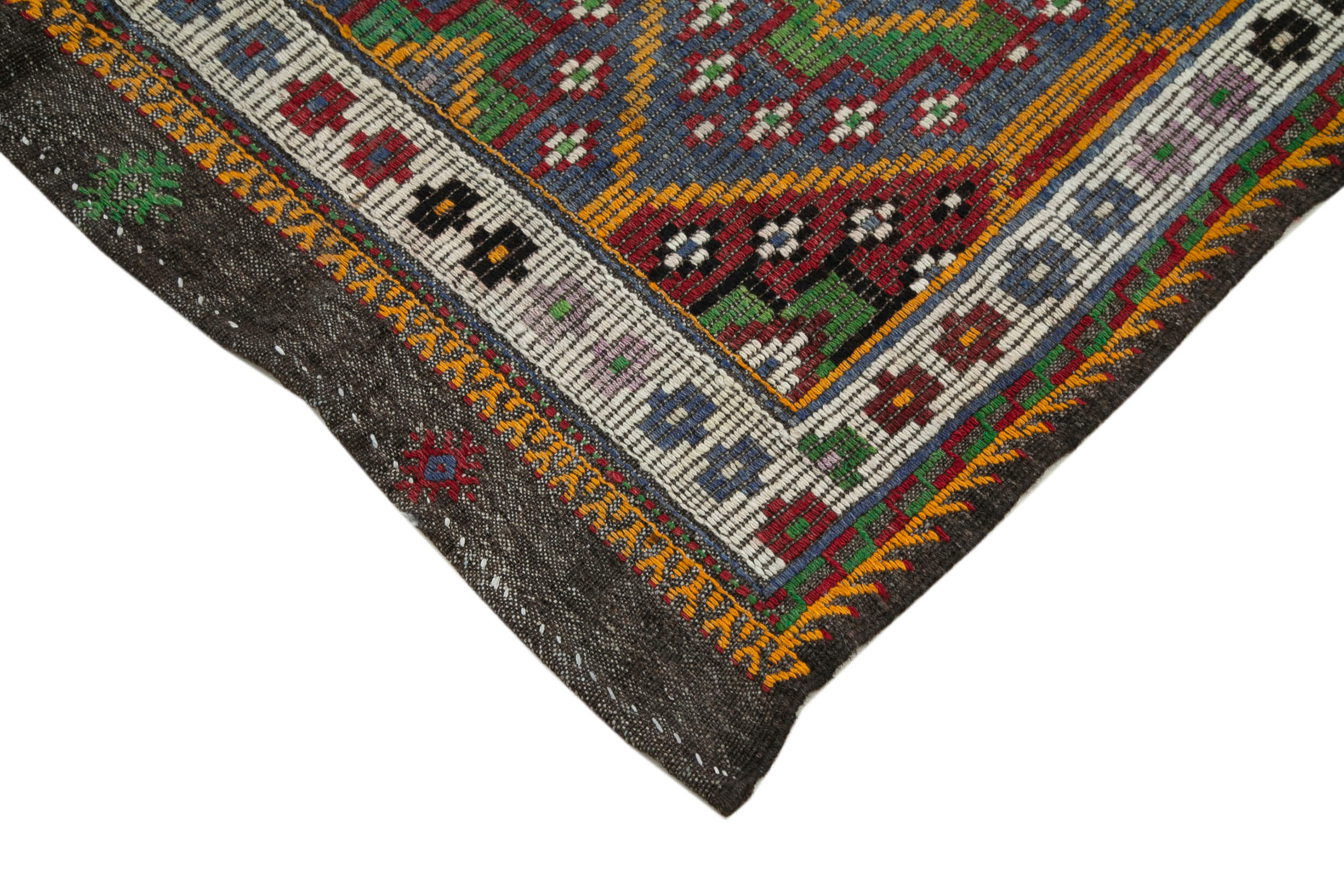 Handmade Geometric Kilim Rug - White Goat Hair Turkish Wool Rug 5'4" x 9'10"