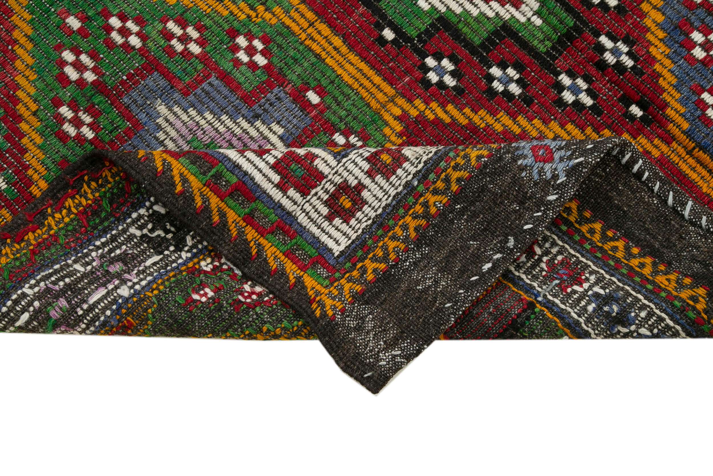 Handmade Geometric Kilim Rug - White Goat Hair Turkish Wool Rug 5'4" x 9'10"