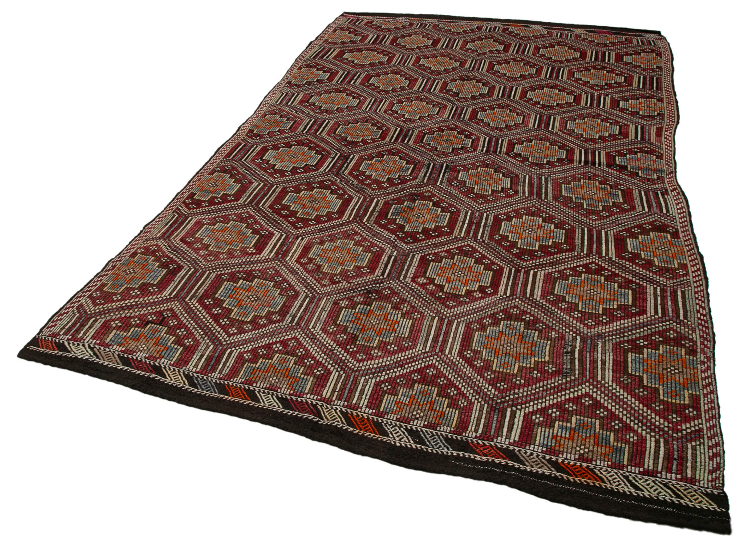 Handmade Geometric Kilim Rug – White Goat Hair 6x10 Area Rug | Durable Natural Fiber