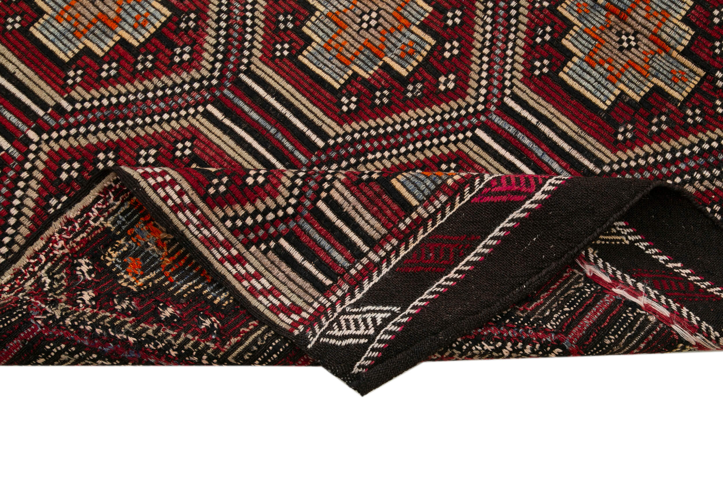 Handmade Geometric Kilim Rug – White Goat Hair 6x10 Area Rug | Durable Natural Fiber