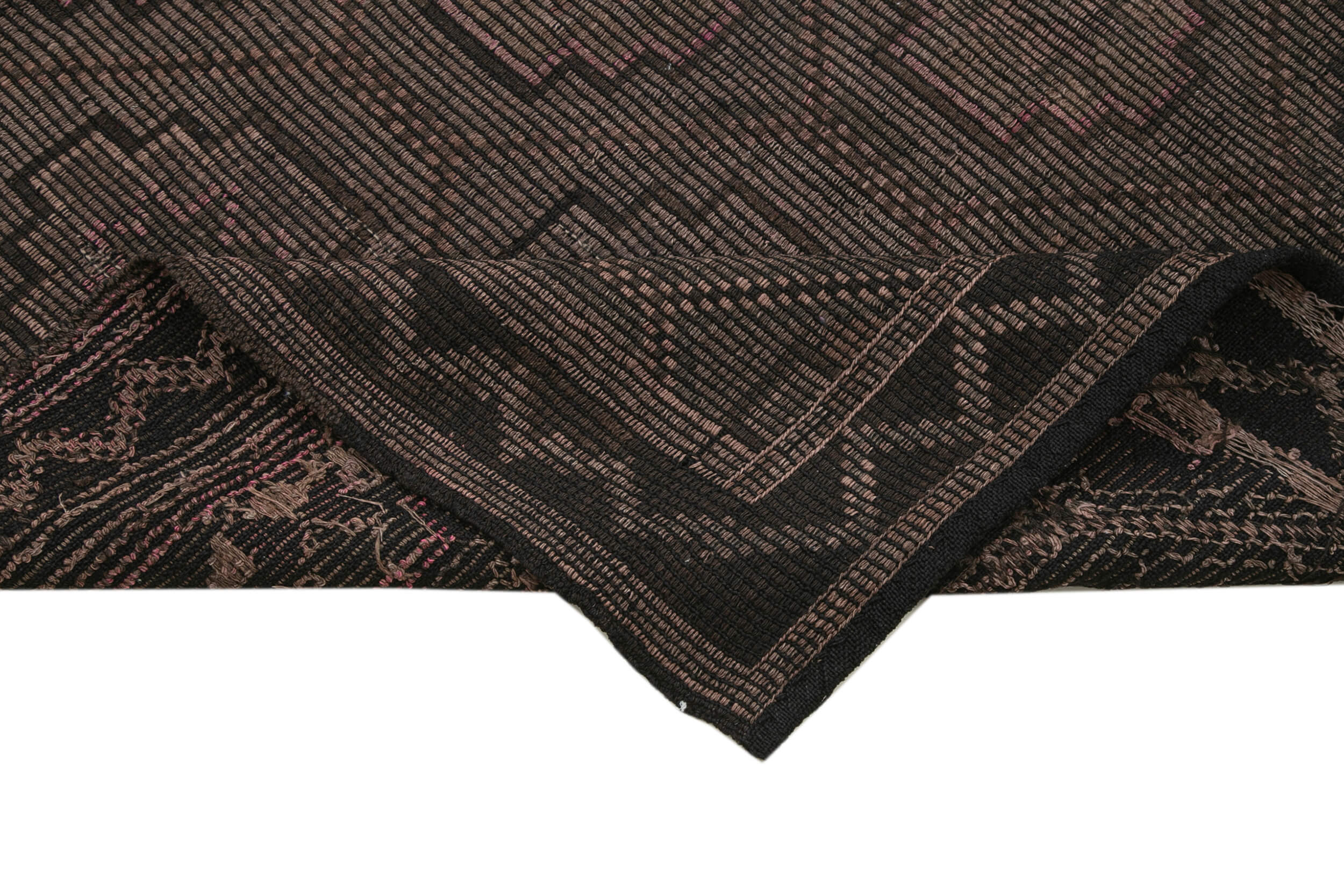 Handmade Kilim Rug - Geometric Area Rug with Brown Wool Carpet, Soft Wool Texture 6'4''x8'10''