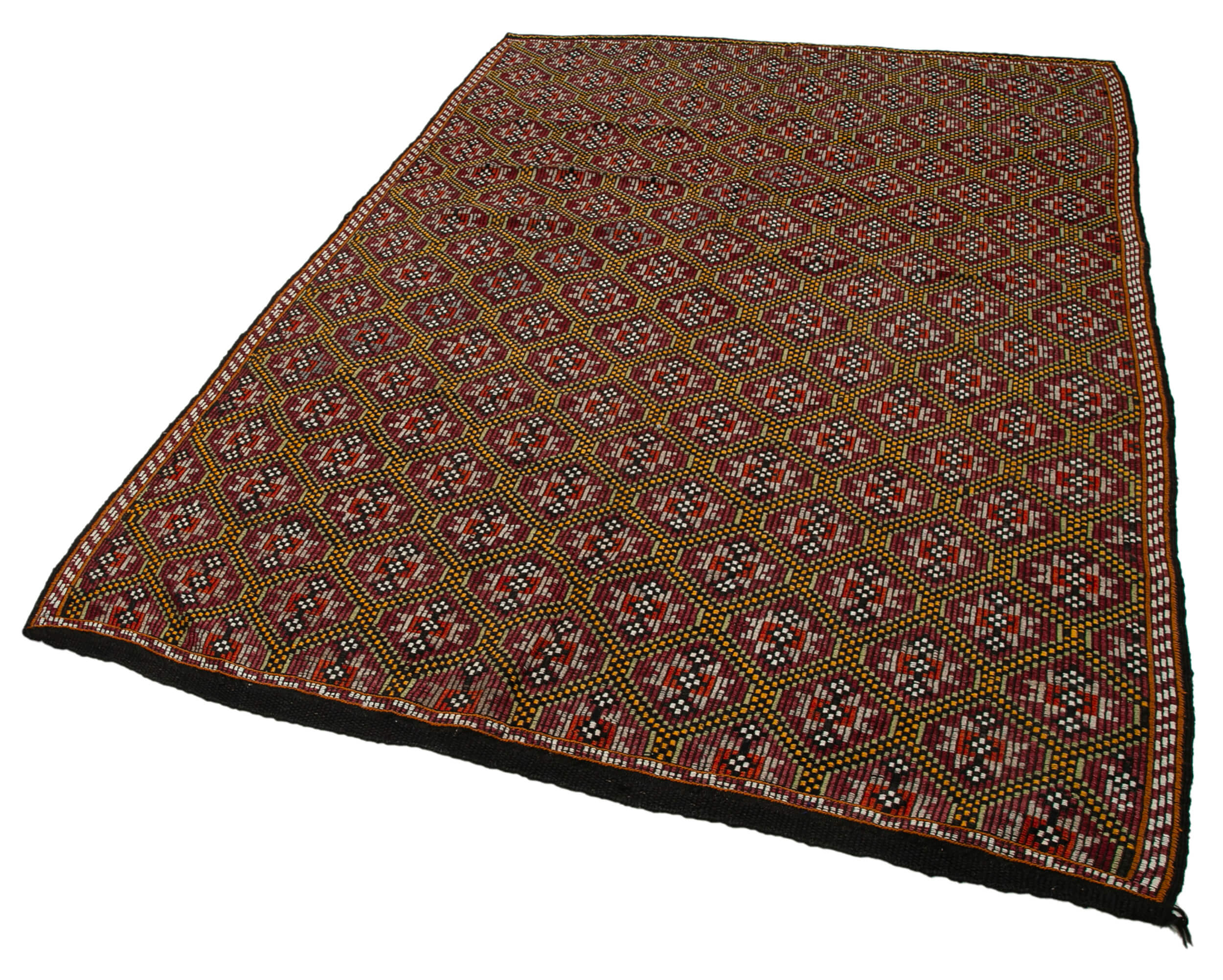 Handmade Geometric Kilim Rug – White Geometric Turkish Kilim Rug 5'9''x8'9''