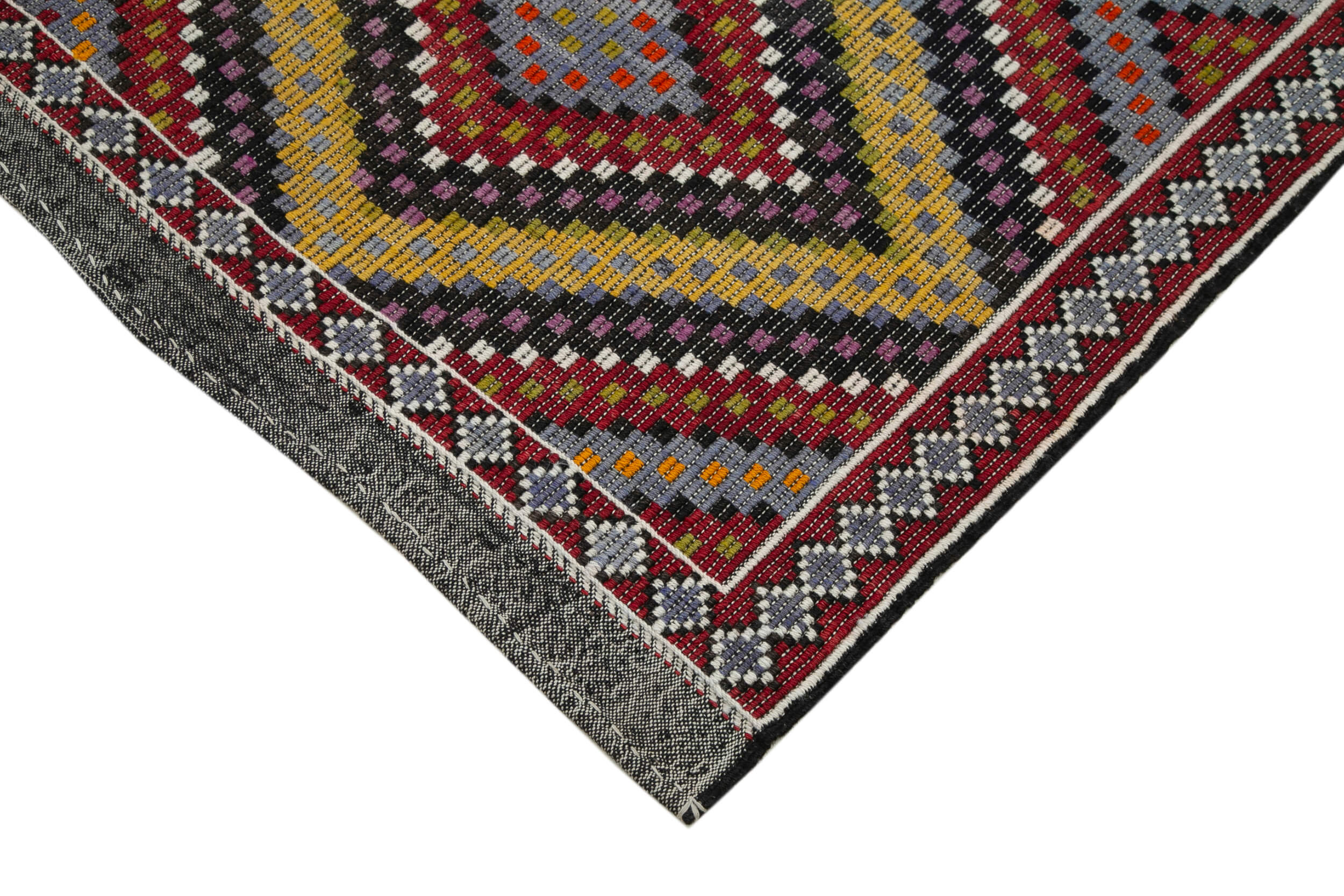 Handmade Geometric Kilim Rug – White Wool Cotton Carpet with Goat Hair, 6'1''x11'7''