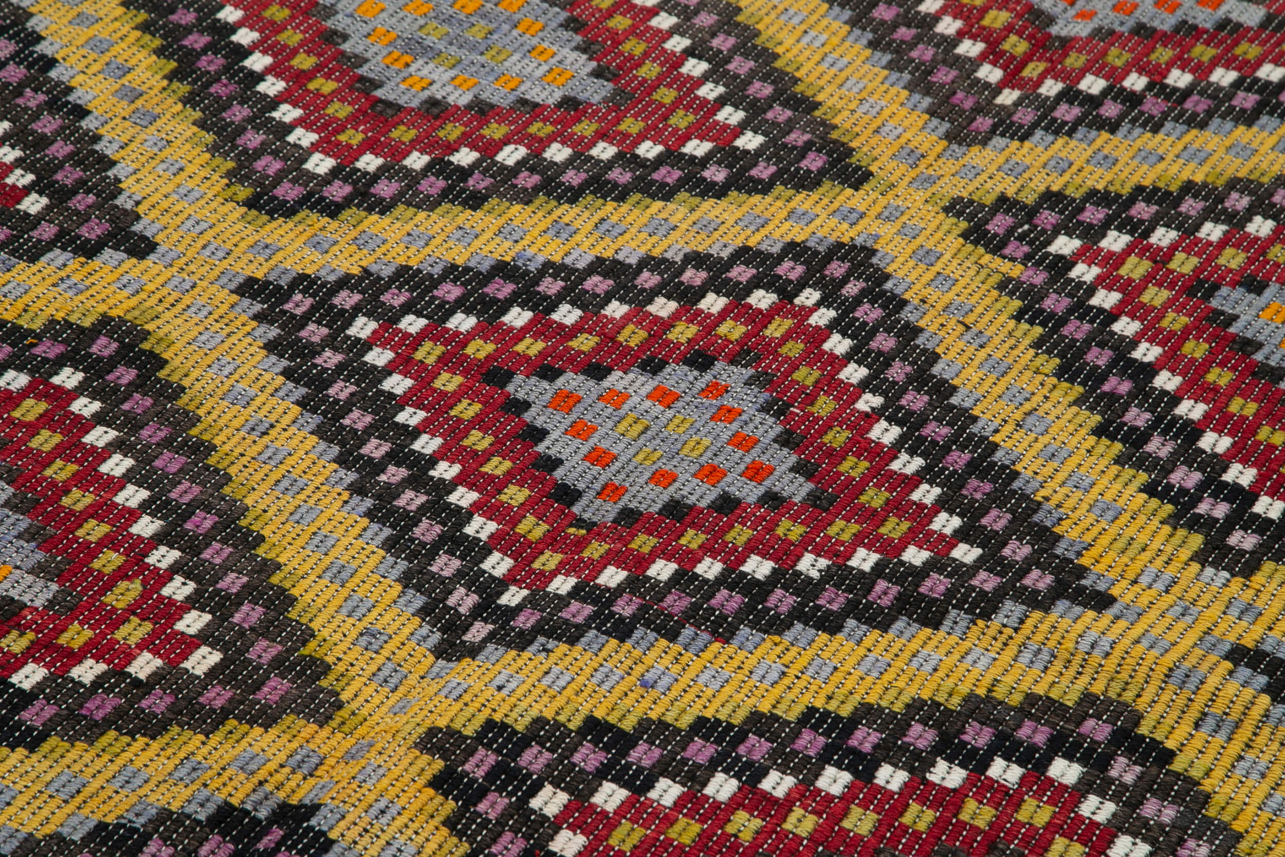 Handmade Geometric Kilim Rug – White Wool Cotton Carpet with Goat Hair, 6'1''x11'7''