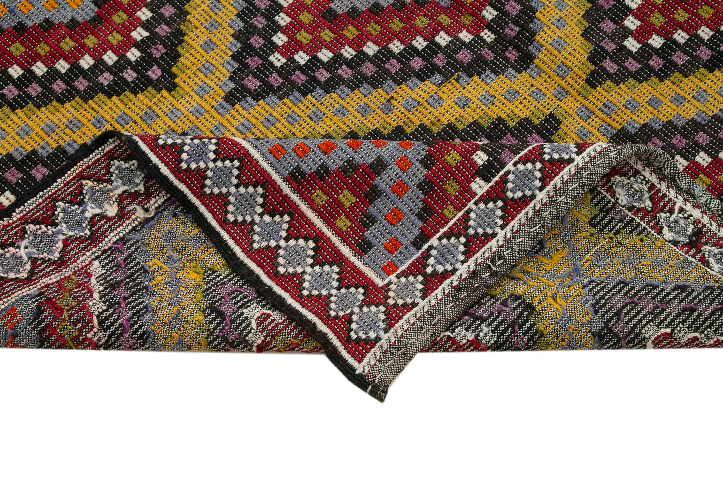 Handmade Geometric Kilim Rug – White Wool Cotton Carpet with Goat Hair, 6'1''x11'7''