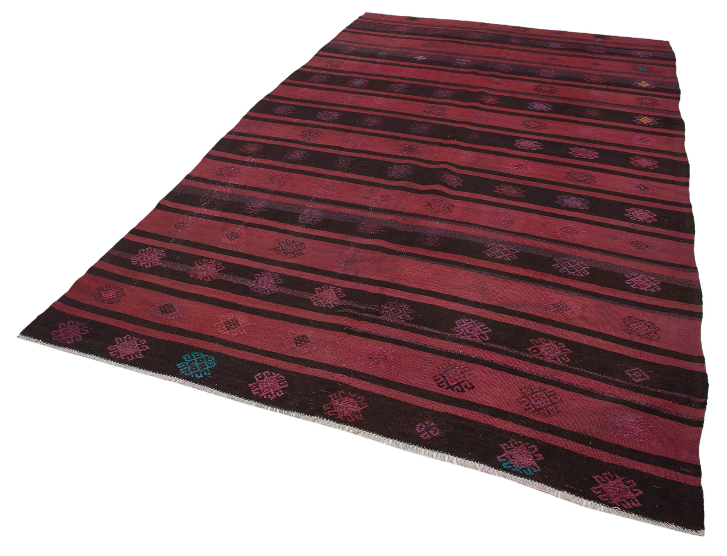 Handmade Geometric Kilim Rug – Red Area Rug 6x10 Feet With Goat Hair & Wool Cotton