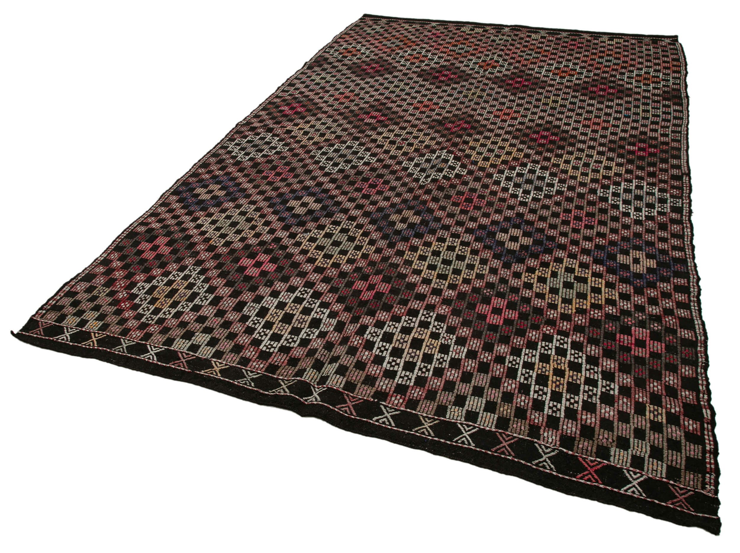 Handmade Geometric Kilim Rug – 6x10 Feet Turkish Kilim Carpet, White Goat Hair