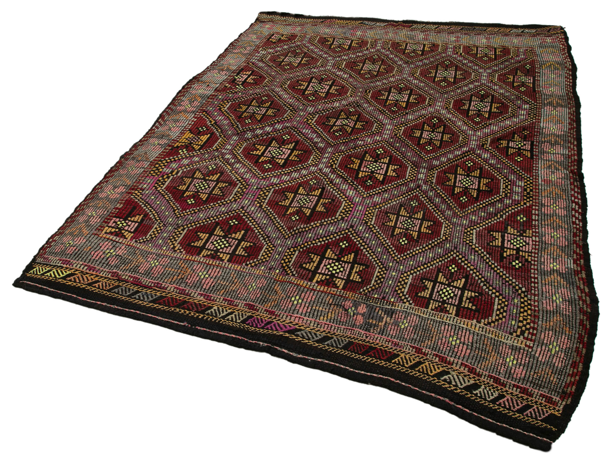 Handmade Kilim Rug - Geometric Area Rug 6x8 Wool Cotton Goat Hair Floor Covering