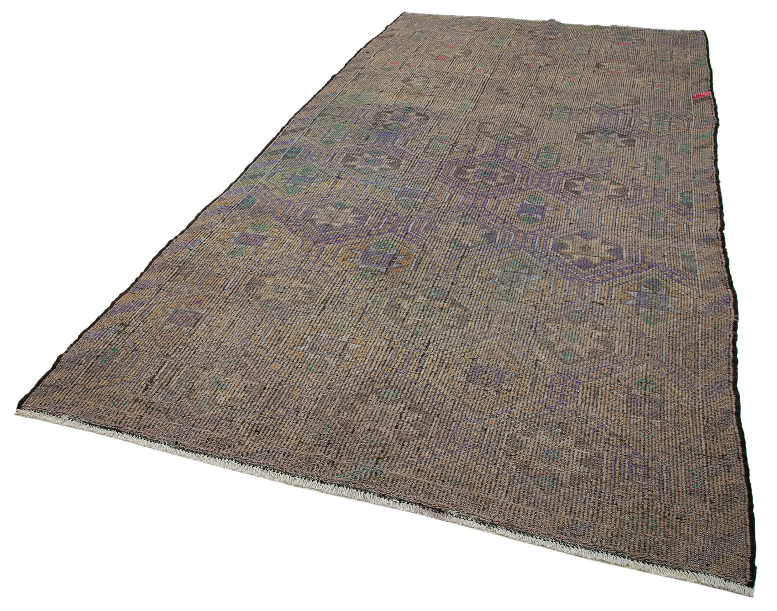 Handmade Geometric Kilim Rug – Beige Wool, Goat Hair, 6'0'' x 11'6'' Flat Weave