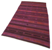 Handmade Kilim Rug - Red Geometric Goat Hair Vintage Turkish Carpet 4'1''x8'