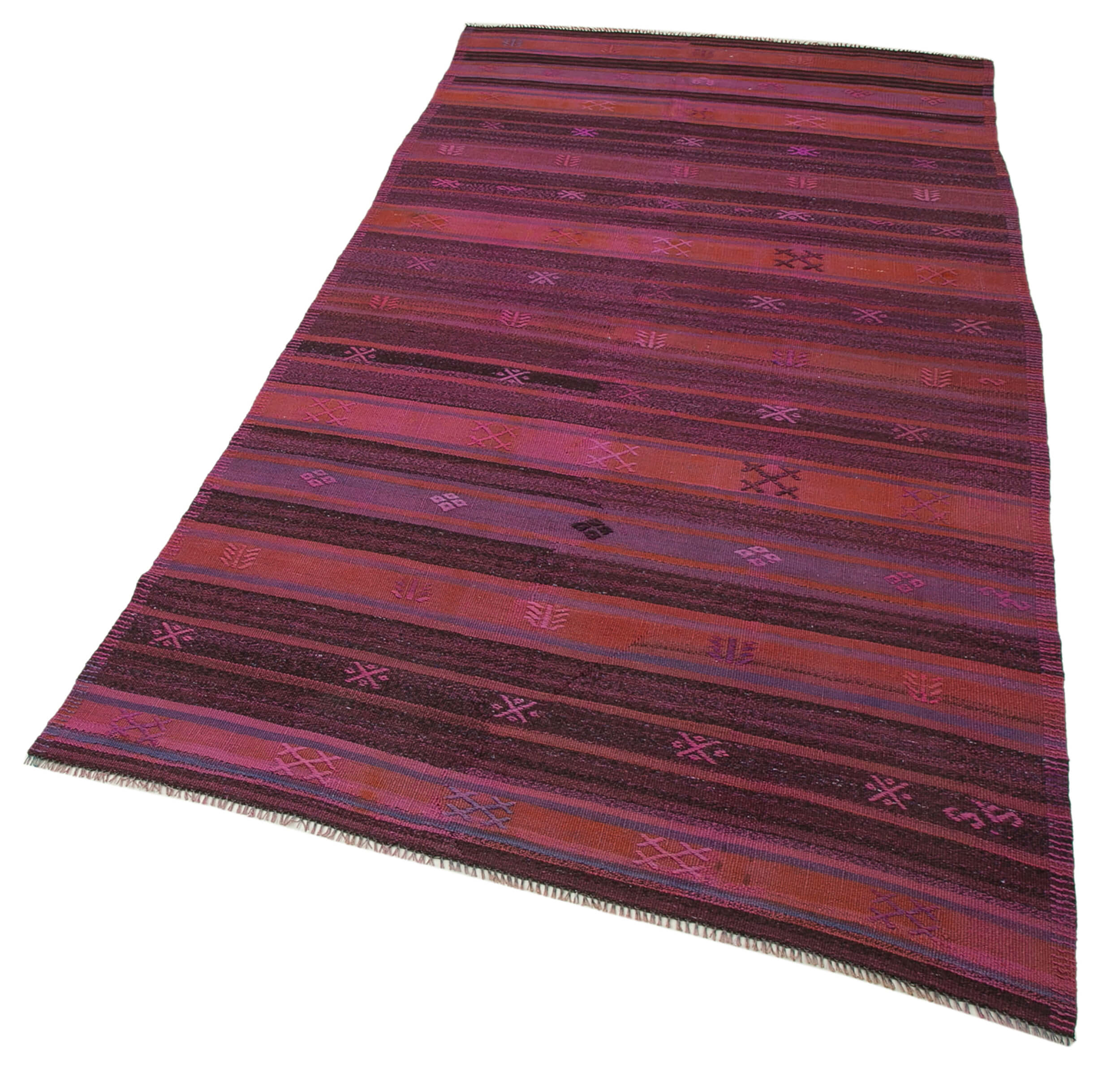 Handmade Kilim Rug - Red Geometric Goat Hair Vintage Turkish Carpet 4'1''x8'