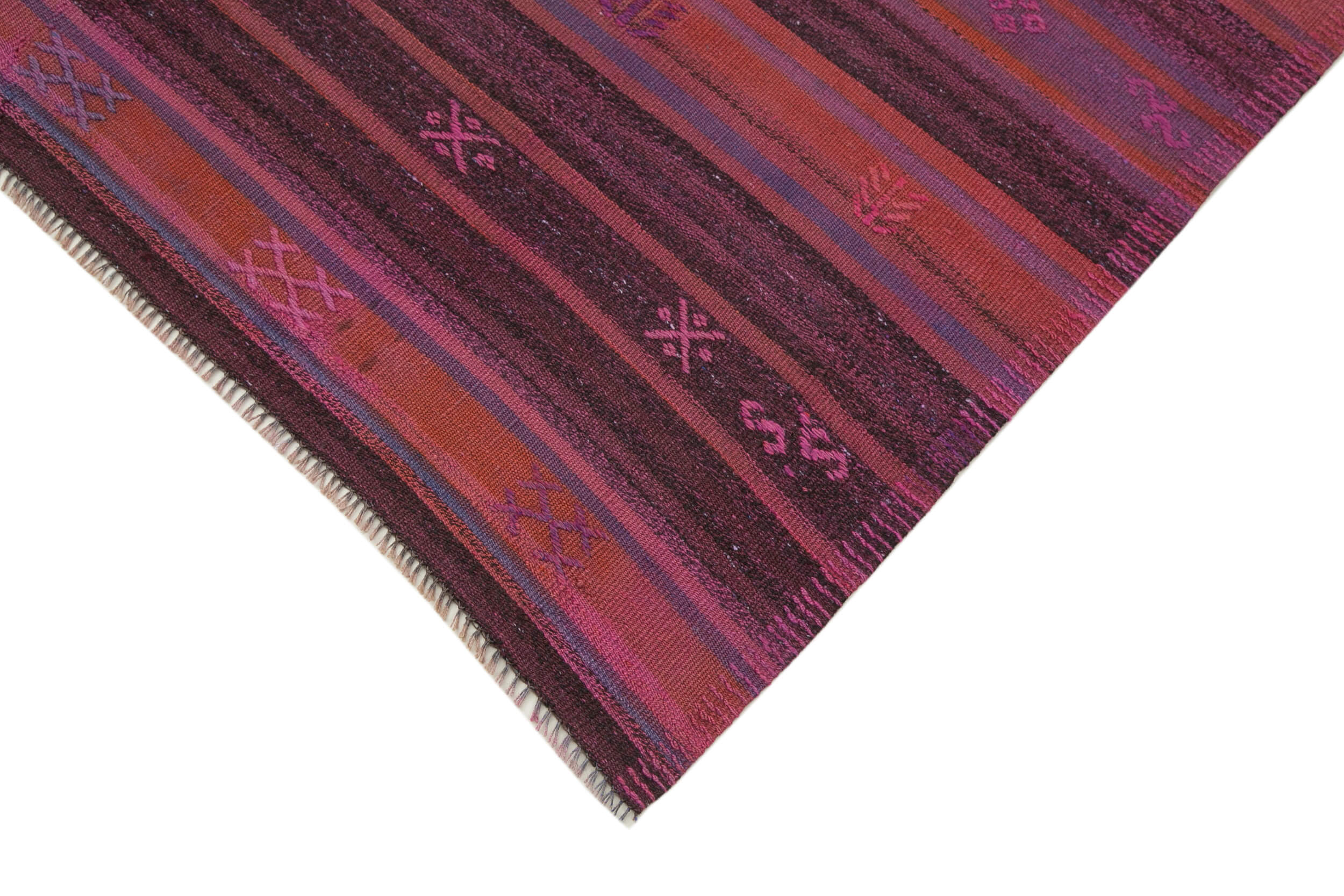 Handmade Kilim Rug - Red Geometric Goat Hair Vintage Turkish Carpet 4'1''x8'