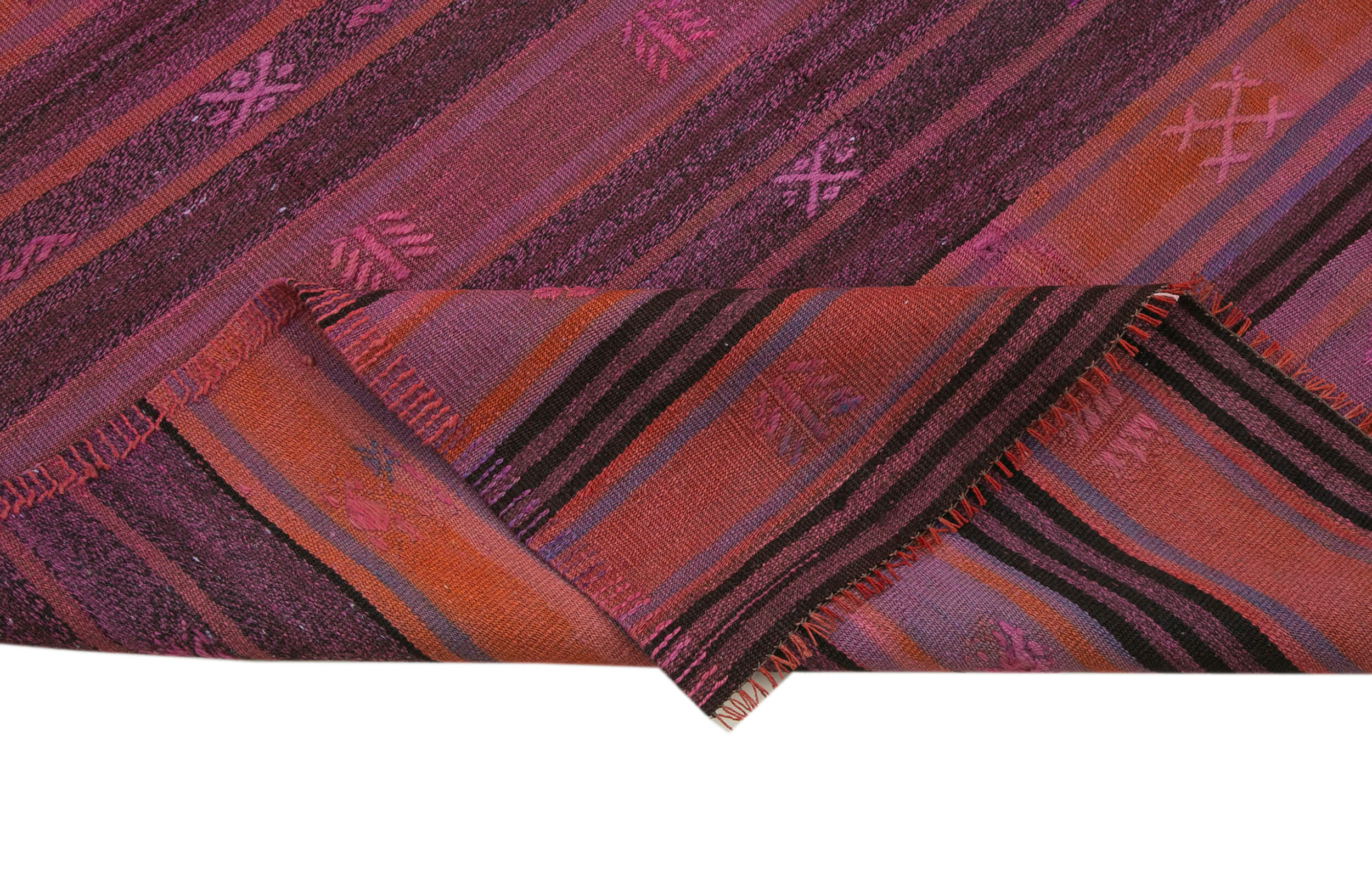 Handmade Kilim Rug - Red Geometric Goat Hair Vintage Turkish Carpet 4'1''x8'