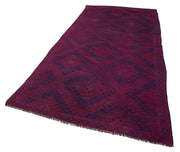 Handmade Kilim Rug - Purple Wool Carpet With Geometric Design & Durable Cotton Base