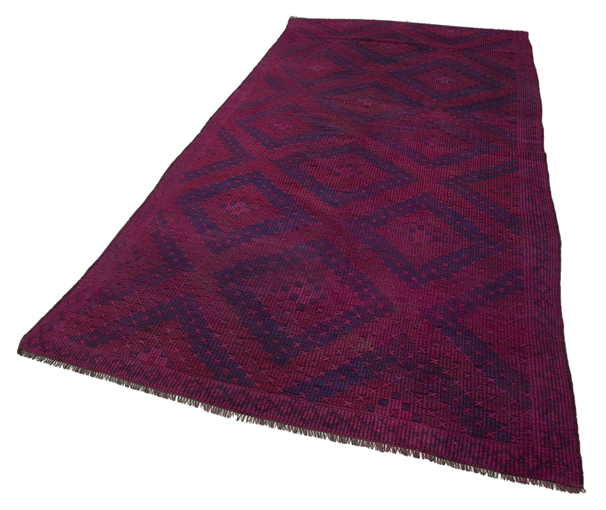 Handmade Kilim Rug - Purple Wool Carpet With Geometric Design & Durable Cotton Base
