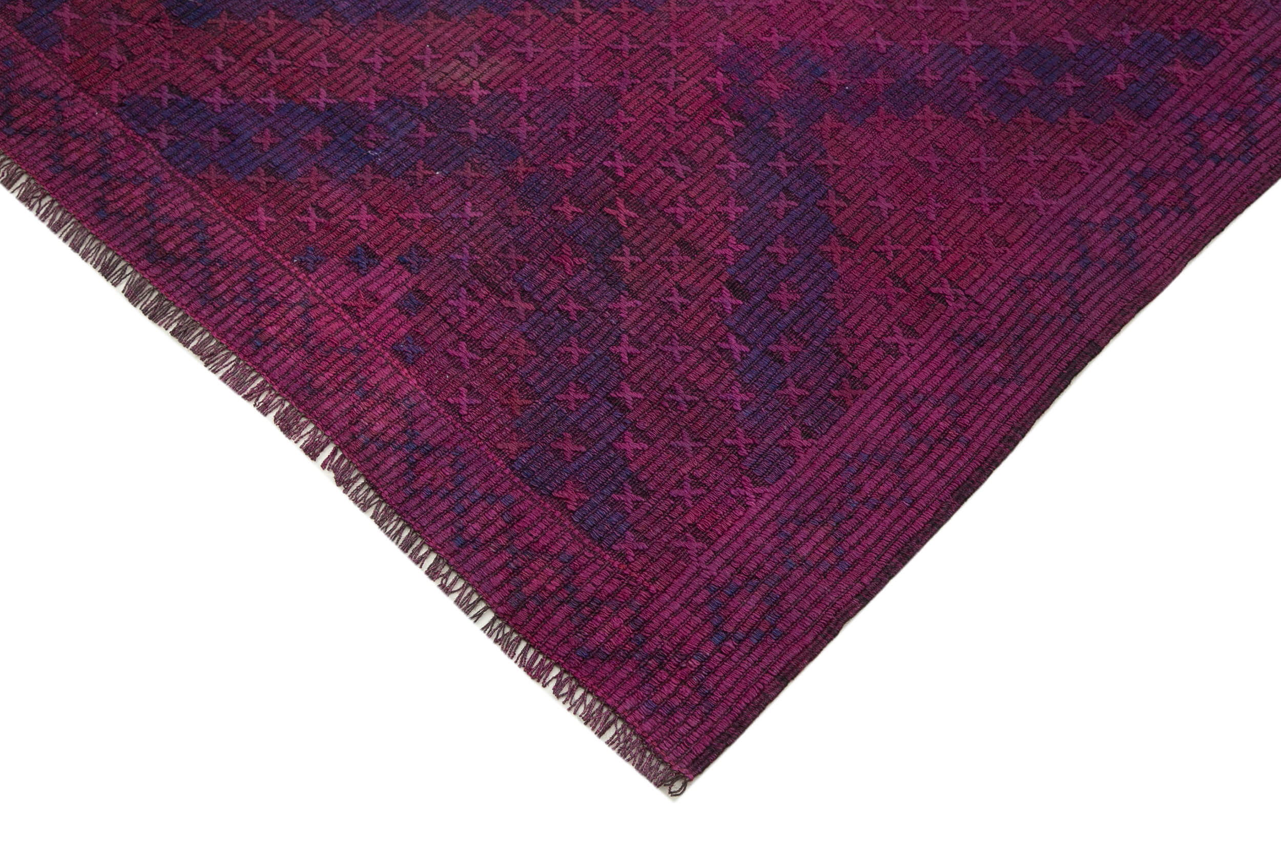 Handmade Kilim Rug - Purple Wool Carpet With Geometric Design & Durable Cotton Base