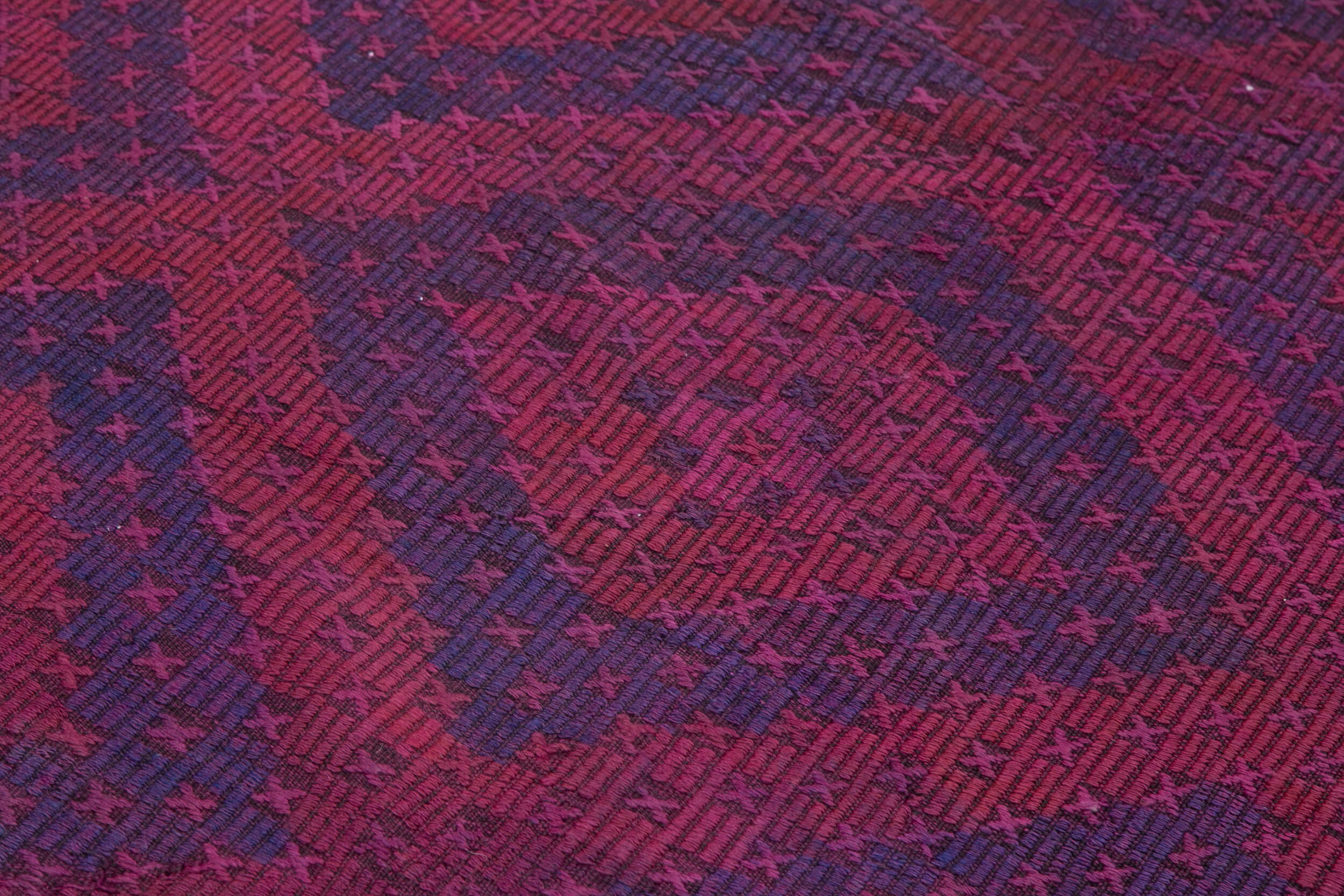 Handmade Kilim Rug - Purple Wool Carpet With Geometric Design & Durable Cotton Base