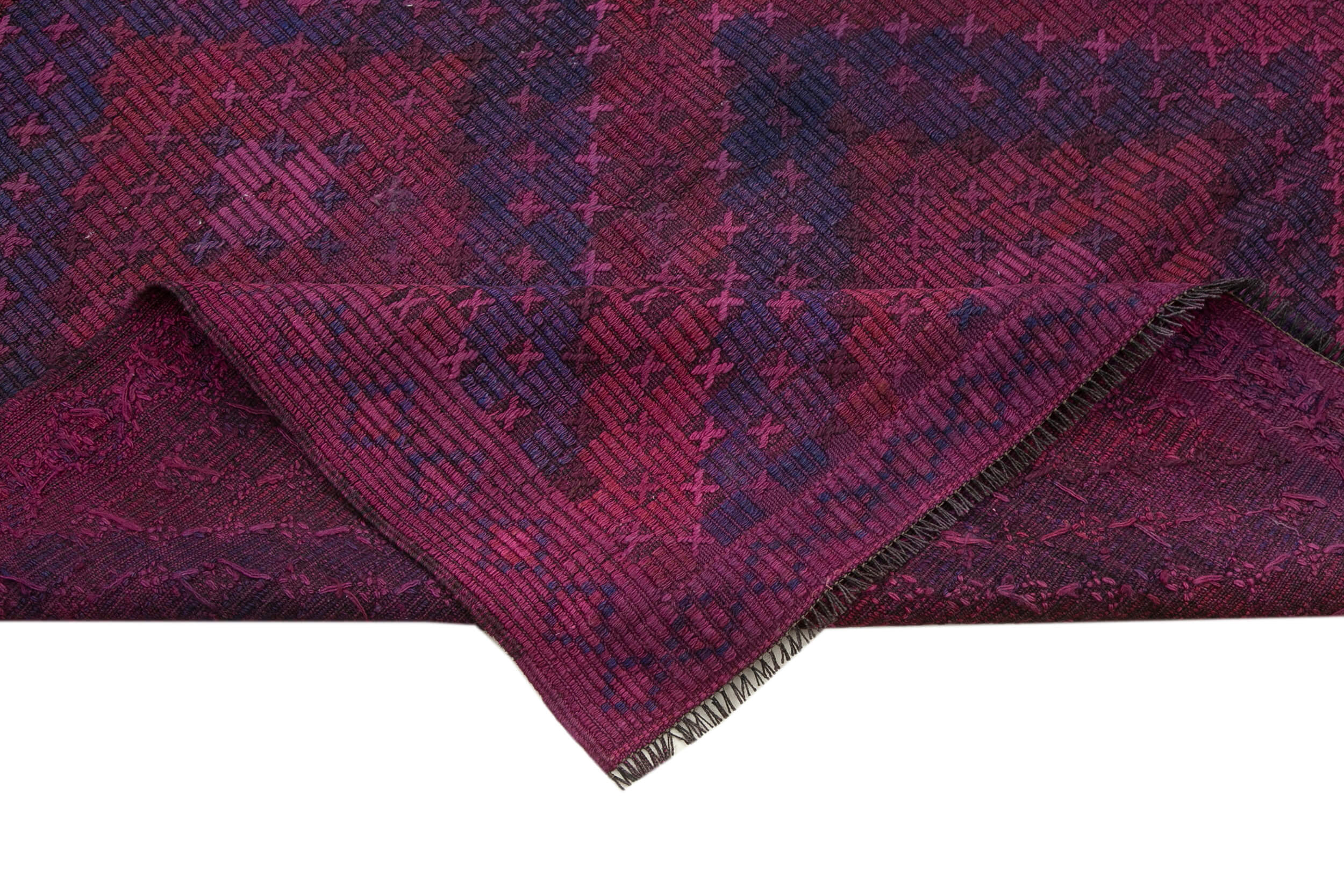Handmade Kilim Rug - Purple Wool Carpet With Geometric Design & Durable Cotton Base