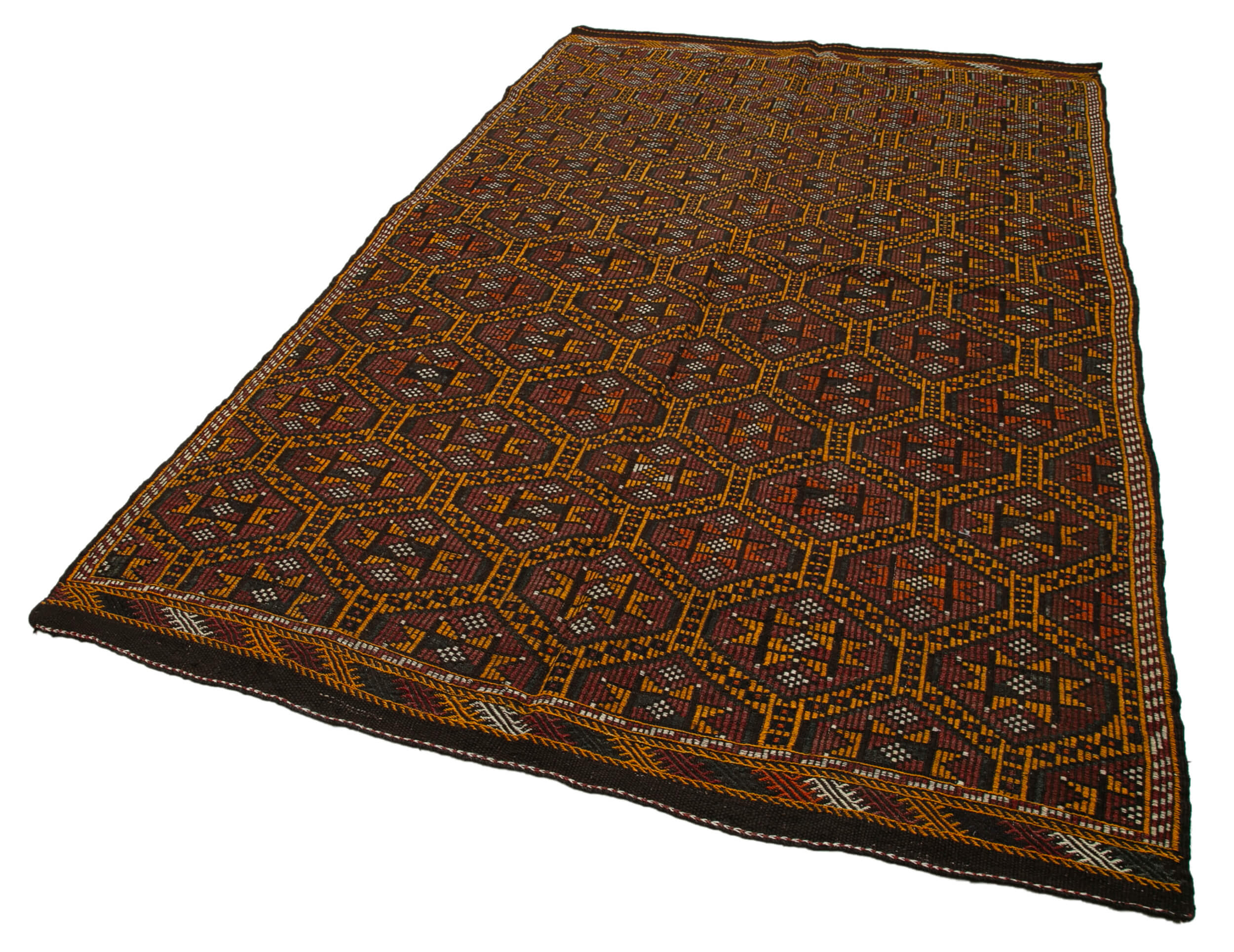 Handmade Geometric Kilim Rug - 5x10 Wool Rug With Goat Hair & Soft Cotton Backing