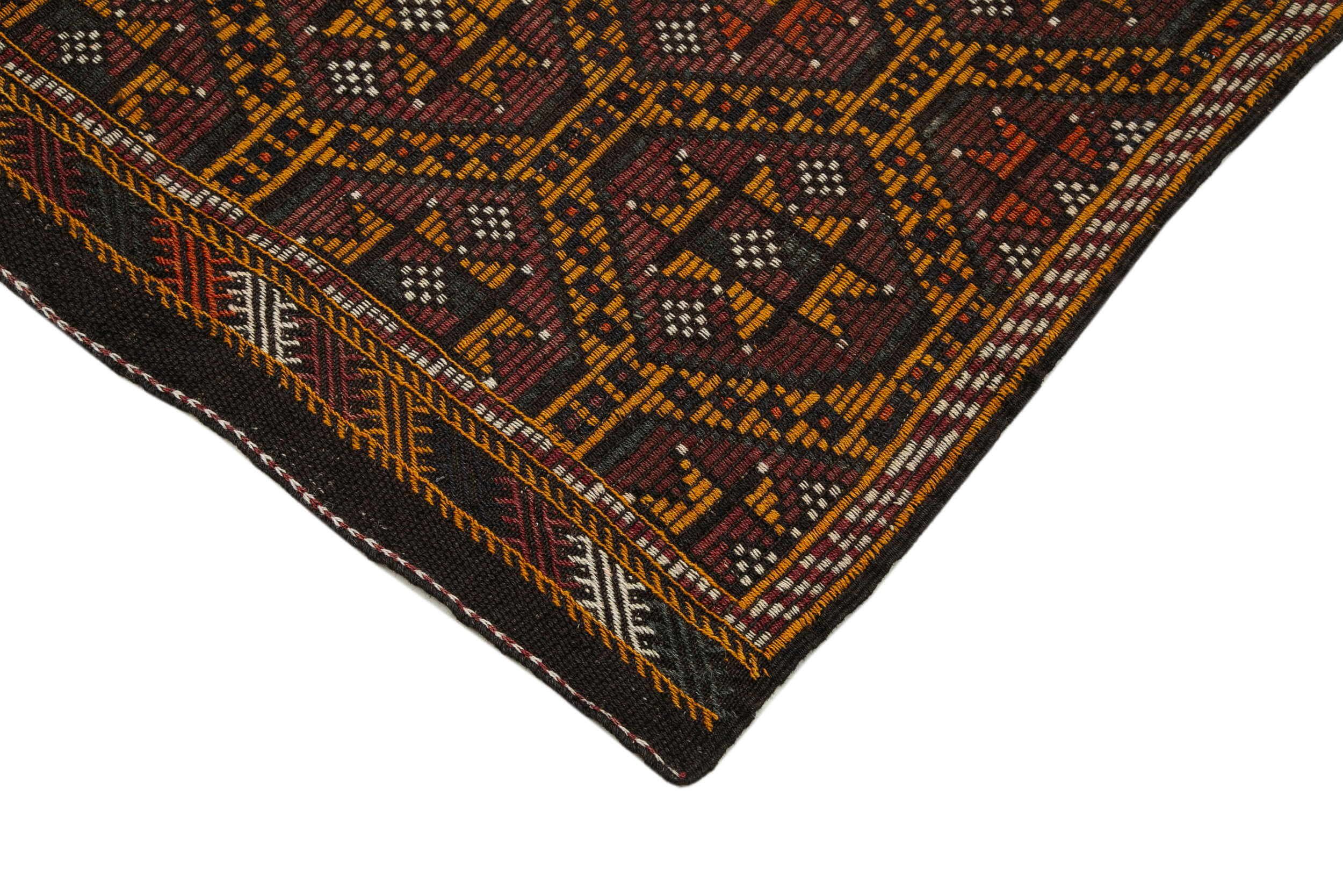 Handmade Geometric Kilim Rug - 5x10 Wool Rug With Goat Hair & Soft Cotton Backing
