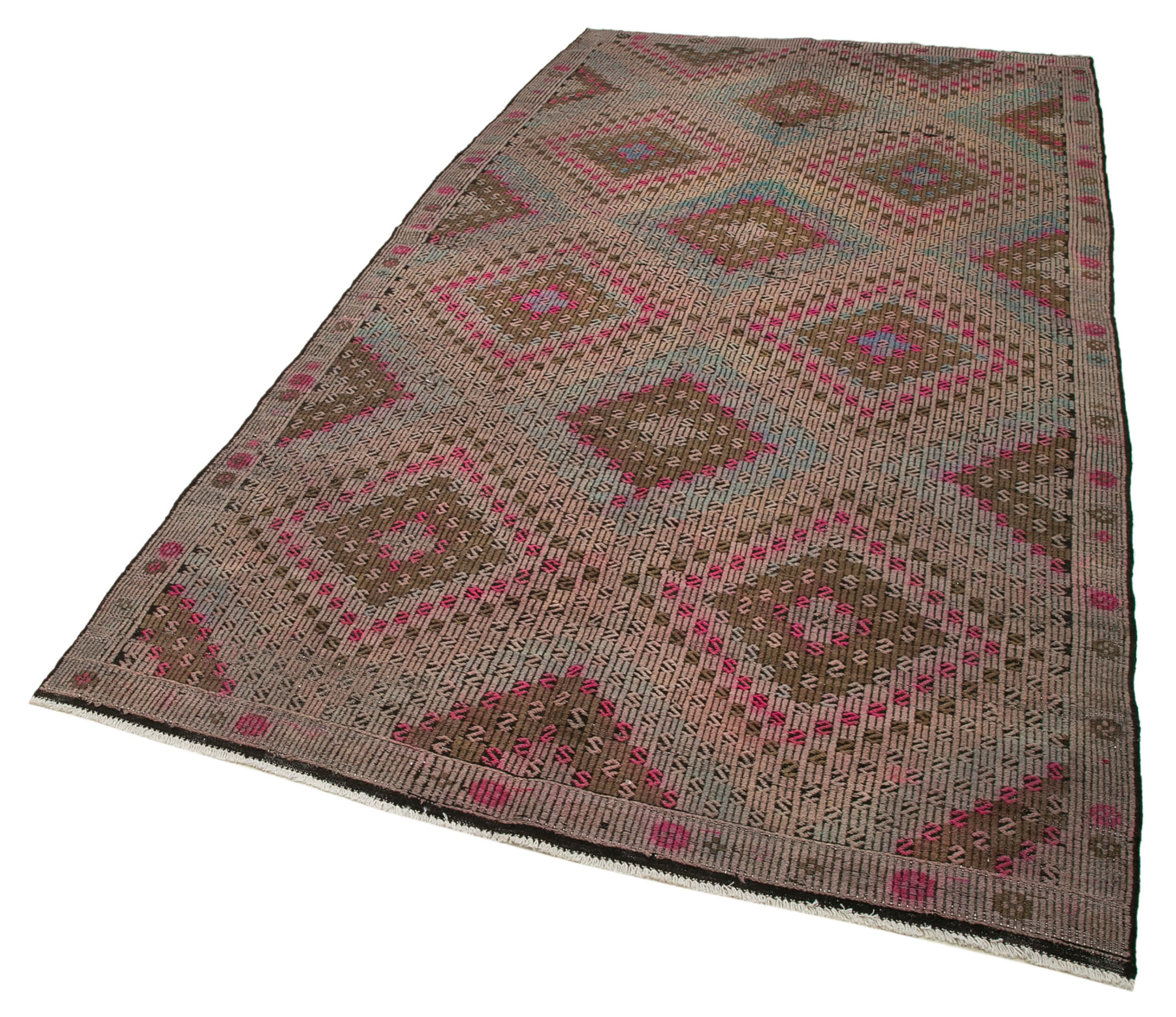 Handmade Kilim Rug - Beige Geometric Area Rug With Goat Hair 5'1" x 10'3"