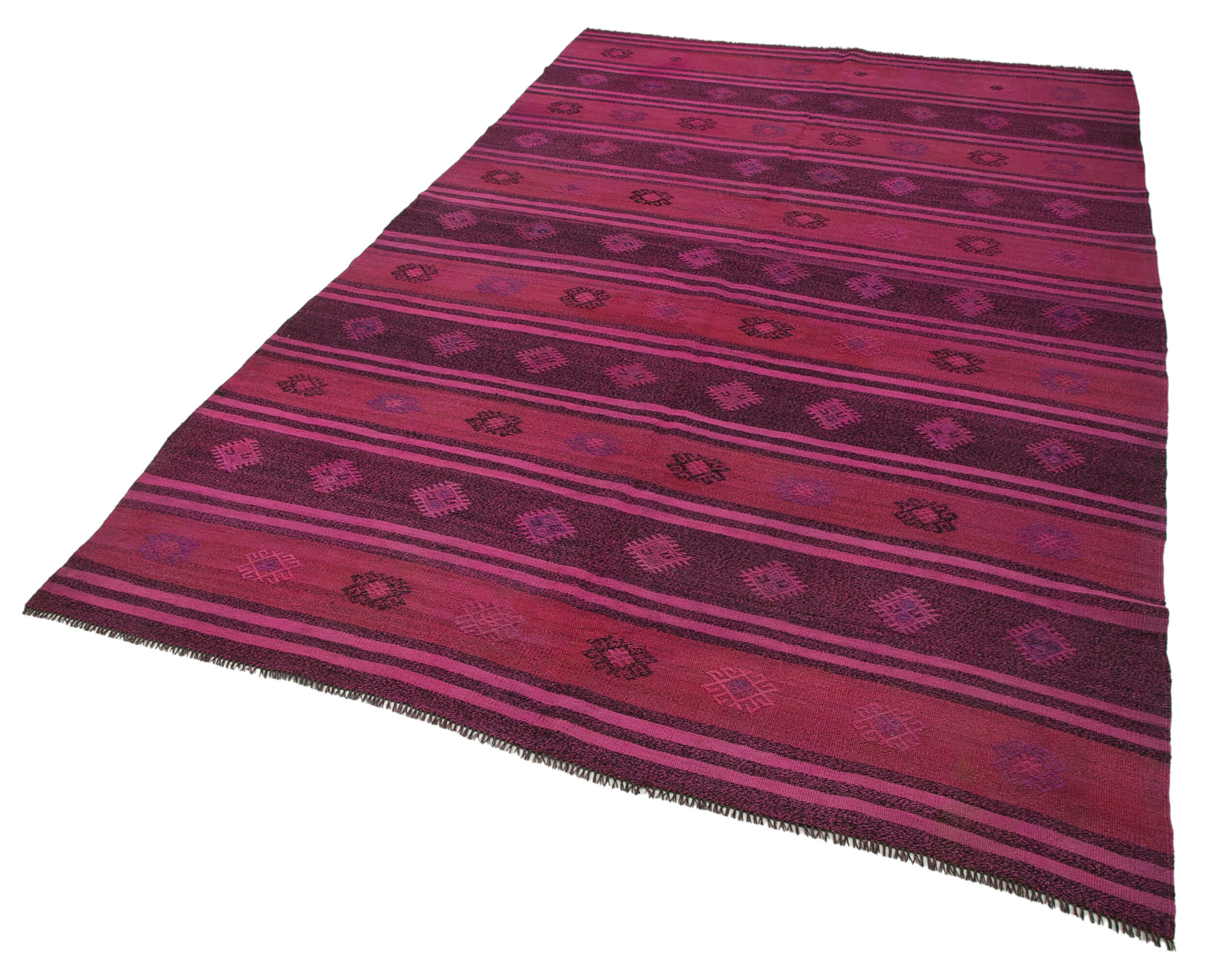 Handmade Kilim Rug - Pink Geometric Area Rug 5'9''x9'0'' Goat Hair Wool Cotton