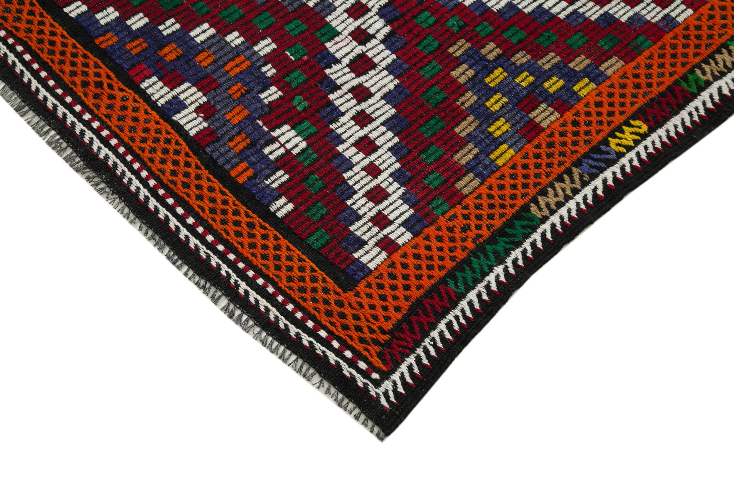 Handmade Geometric Kilim Rug - White Goat Hair Vintage Area Rug 6'3''x12'1''