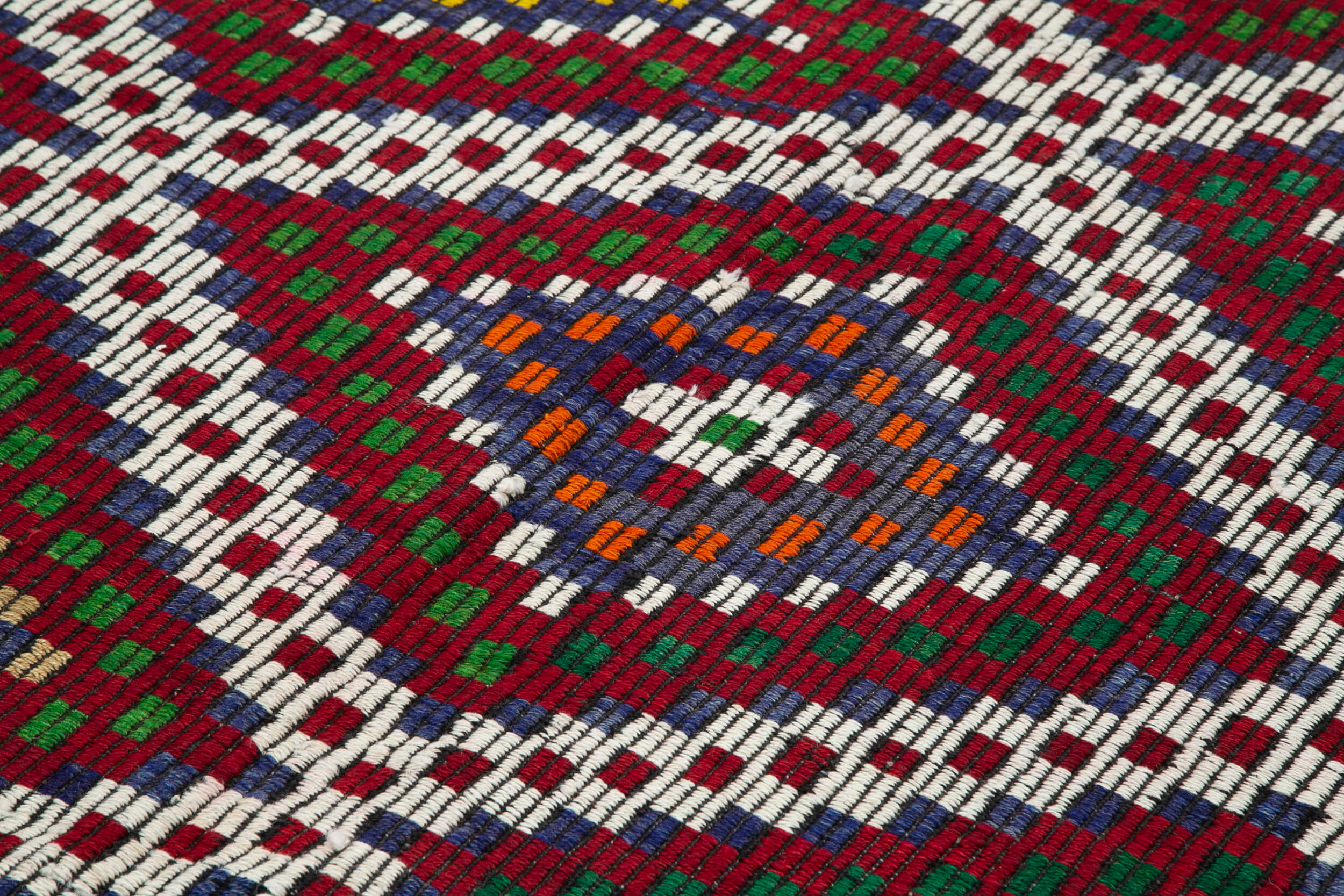 Handmade Geometric Kilim Rug - White Goat Hair Vintage Area Rug 6'3''x12'1''