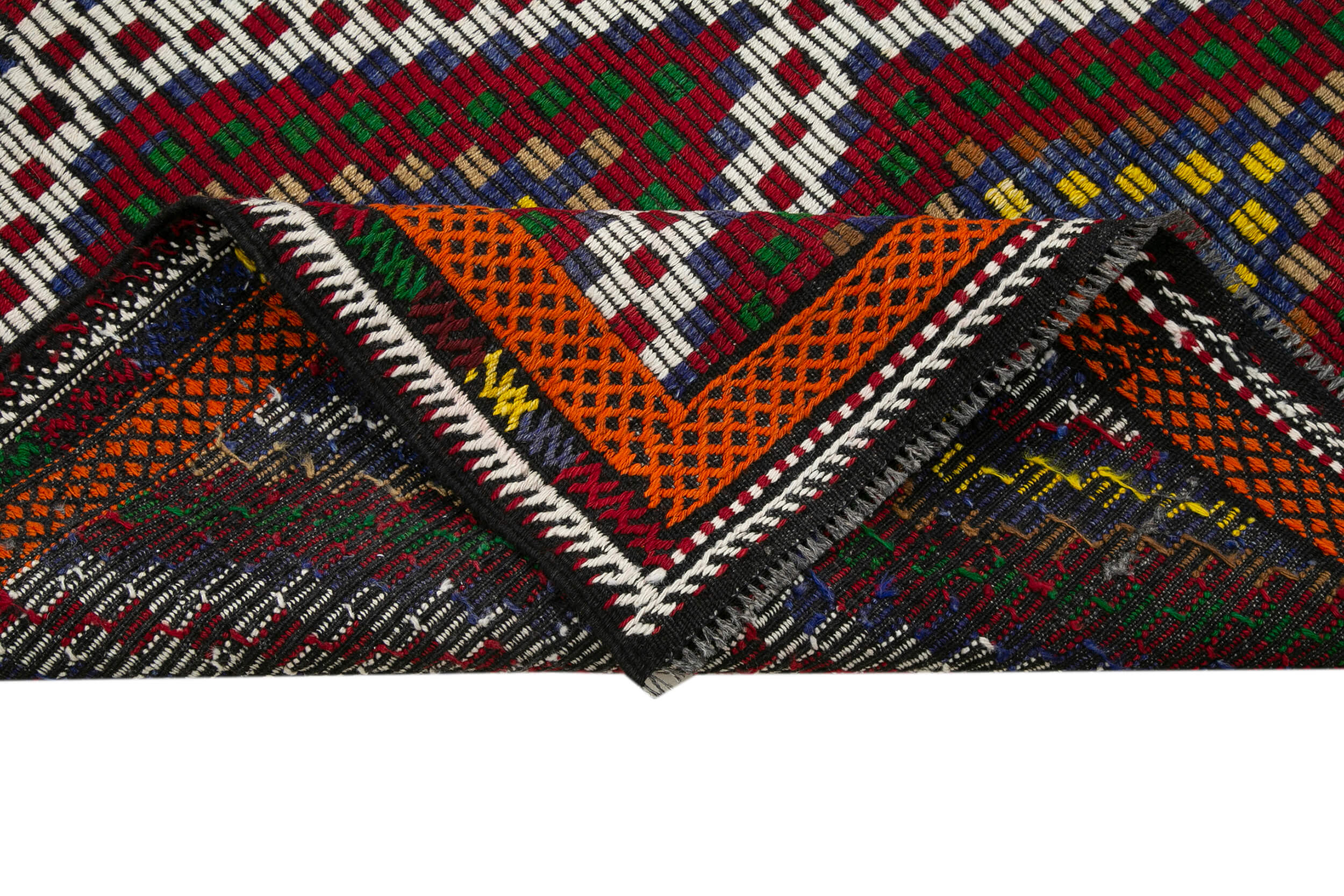 Handmade Geometric Kilim Rug - White Goat Hair Vintage Area Rug 6'3''x12'1''