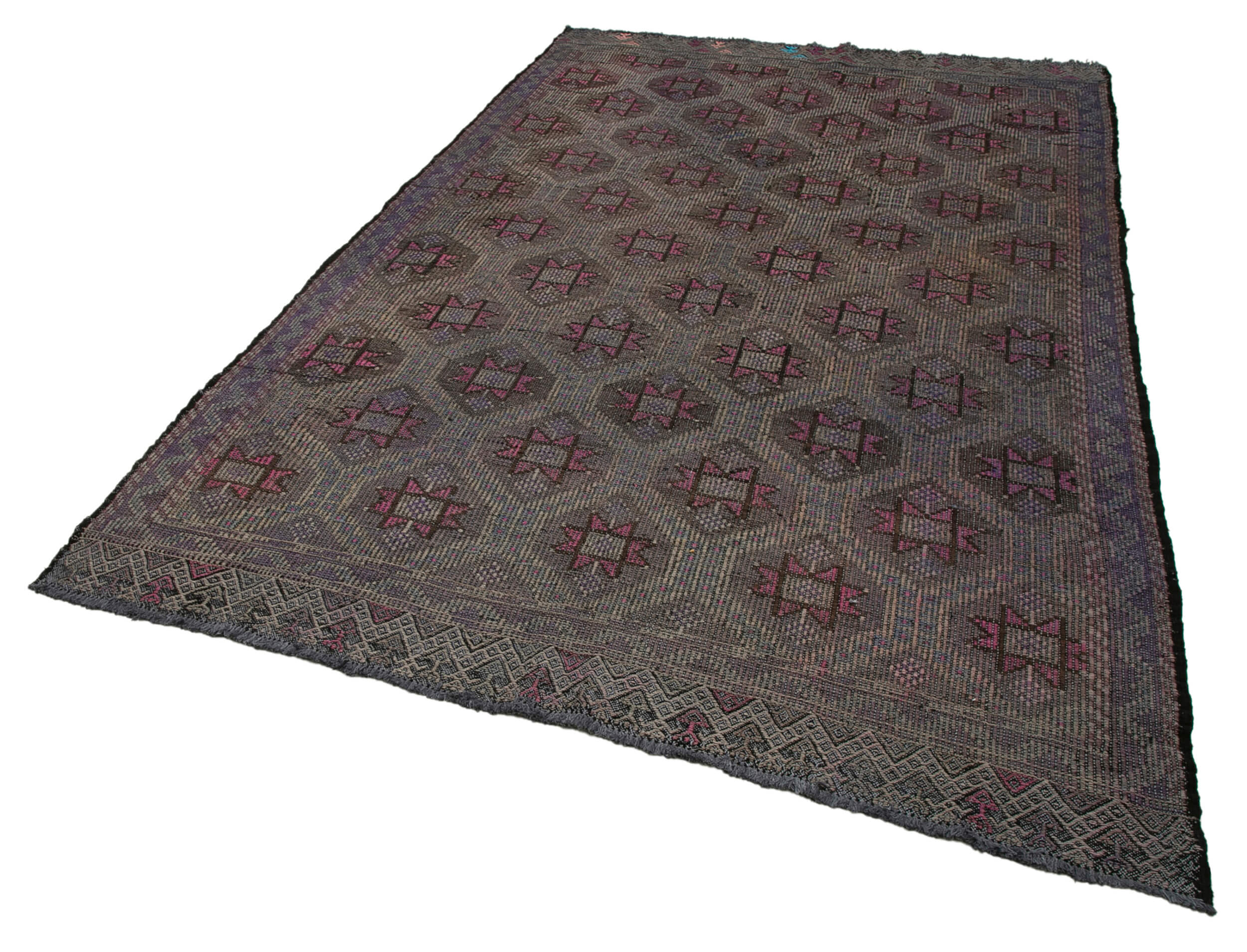 Handmade Geometric Kilim Rug - White Geometric 6x10 Vintage Area Rug
