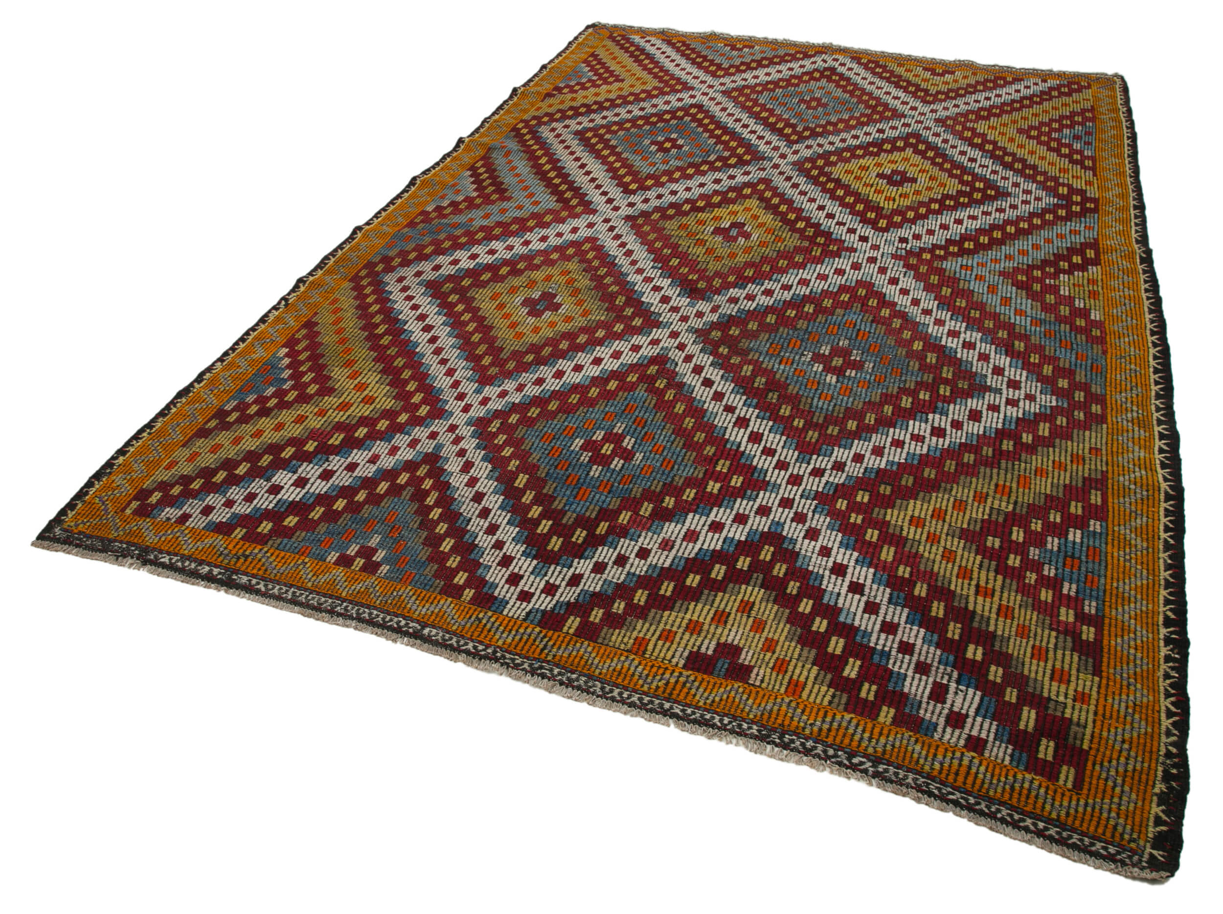 Handmade Geometric Kilim Rug – Orange Kilim Carpet, 6x10 Feet, Goat Hair & Wool