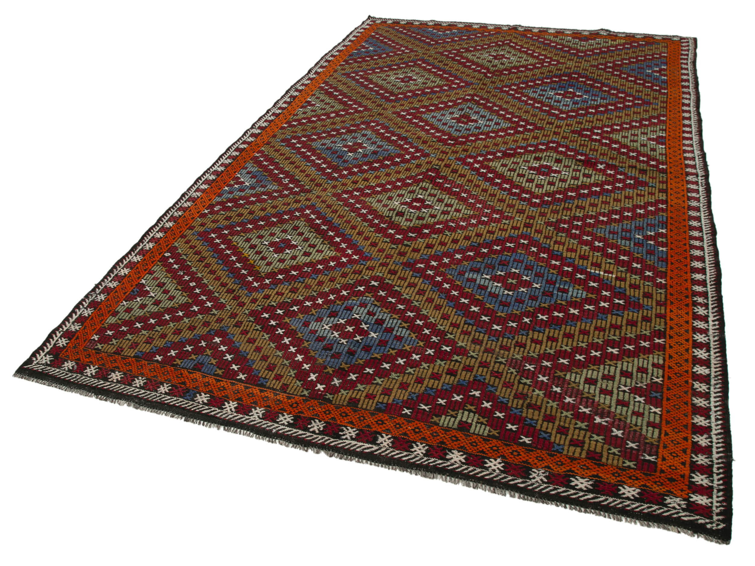 Handmade Geometric Kilim Rug - White Kilim Rug with Goat Hair, 6'4''x10'7''