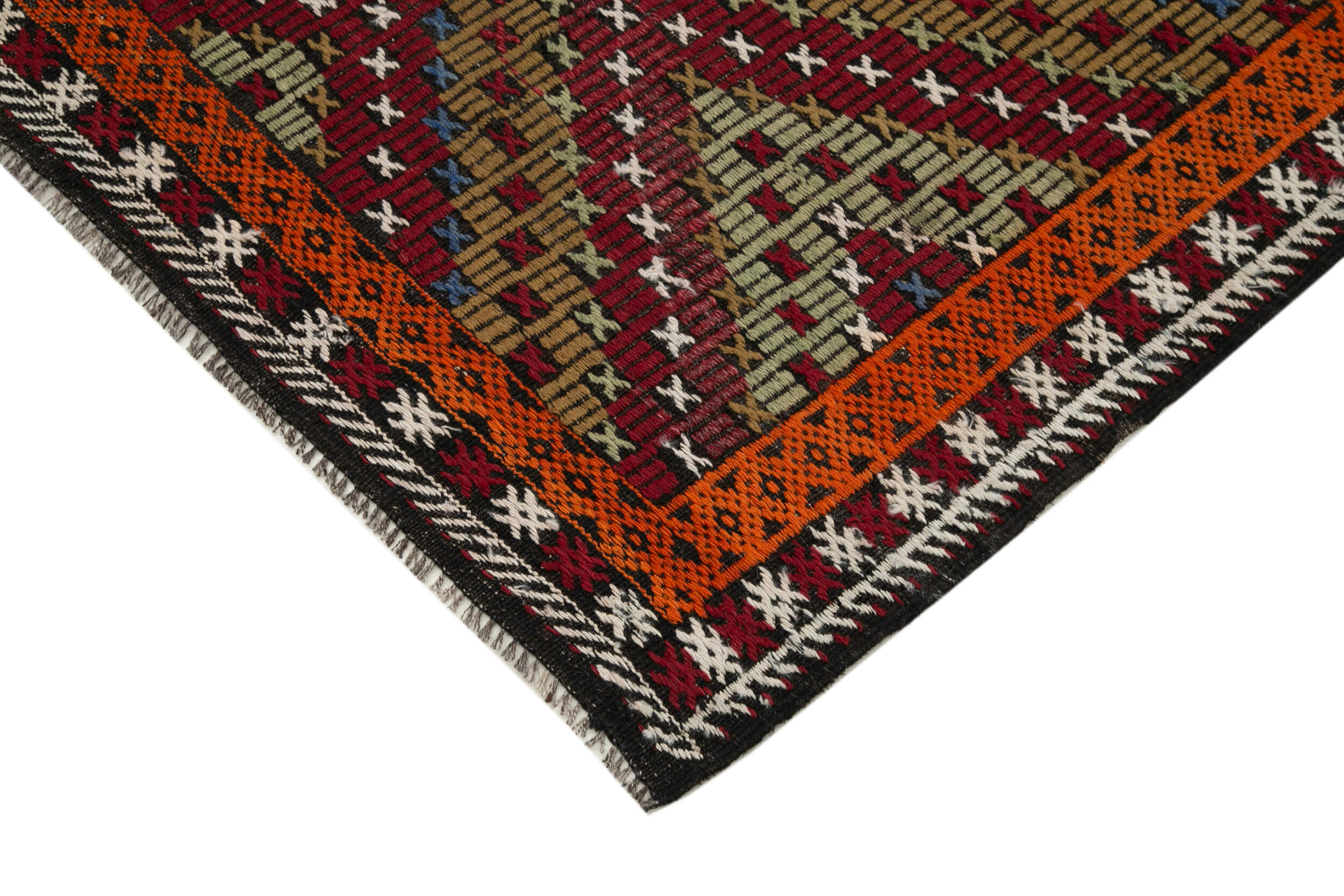Handmade Geometric Kilim Rug - White Kilim Rug with Goat Hair, 6'4''x10'7''