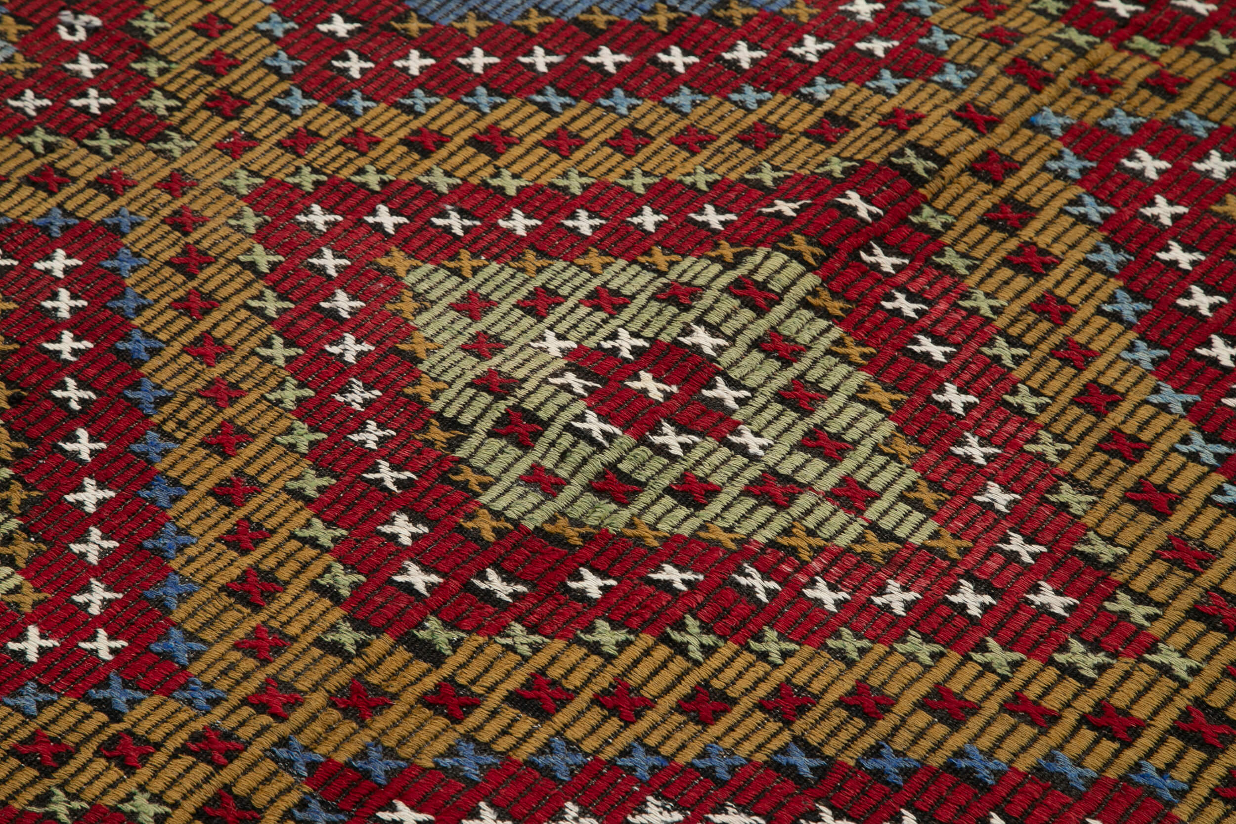 Handmade Geometric Kilim Rug - White Kilim Rug with Goat Hair, 6'4''x10'7''