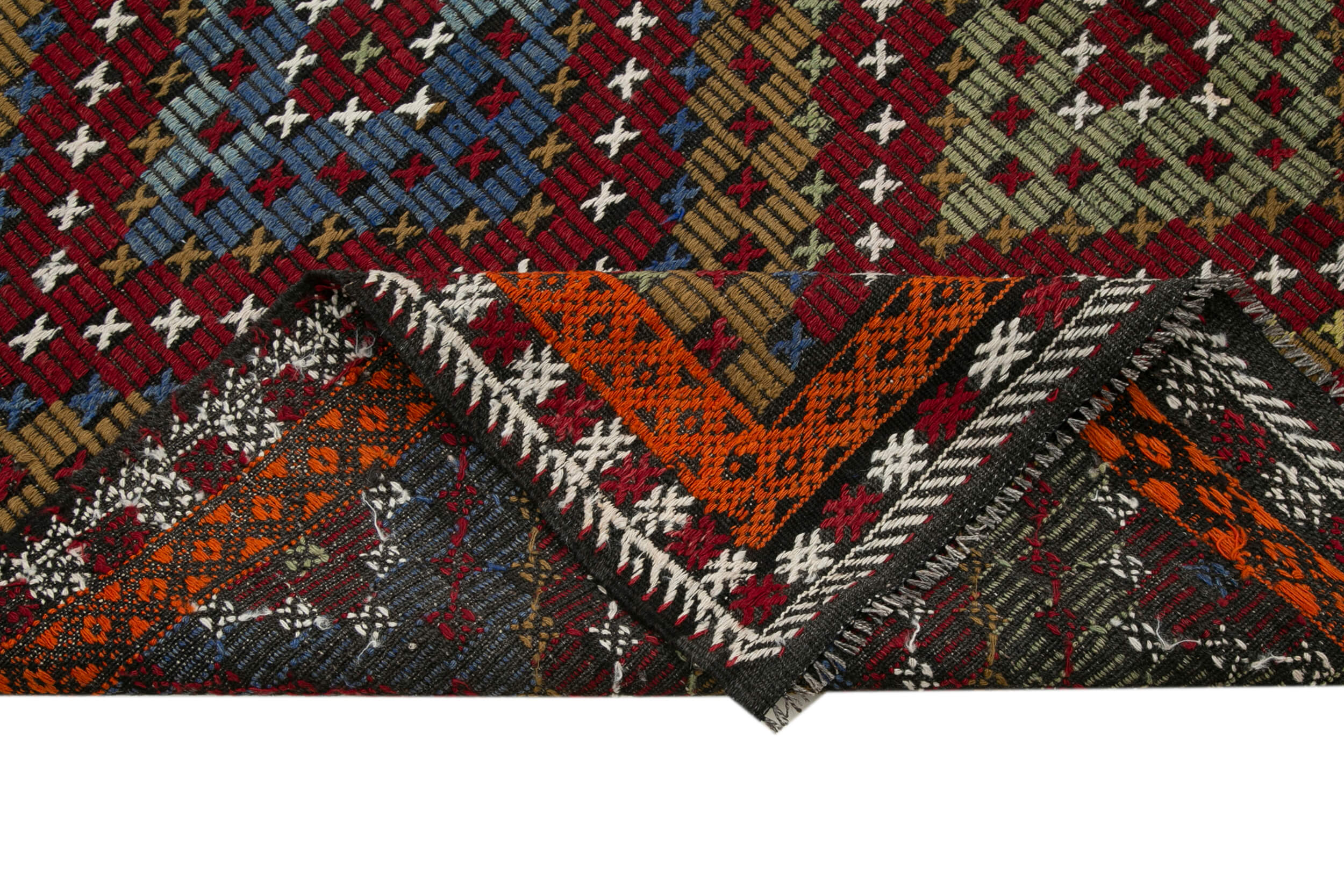 Handmade Geometric Kilim Rug - White Kilim Rug with Goat Hair, 6'4''x10'7''