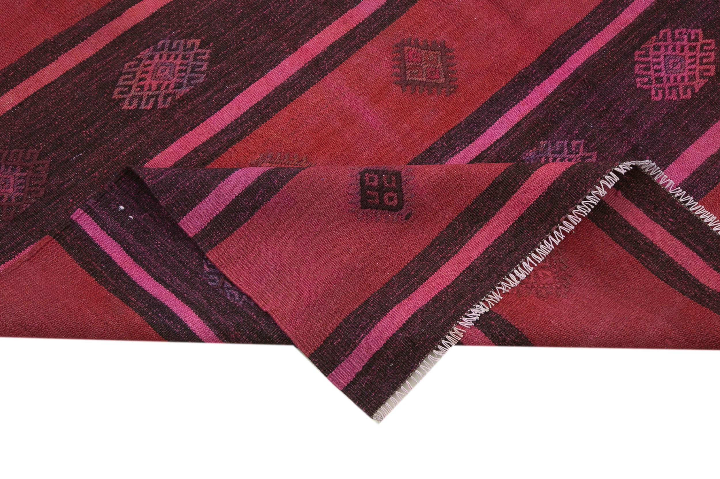 Handmade Geometric Kilim Rug - Pink Kilim Rug 5'7''x9'0'' Wool Cotton Carpet