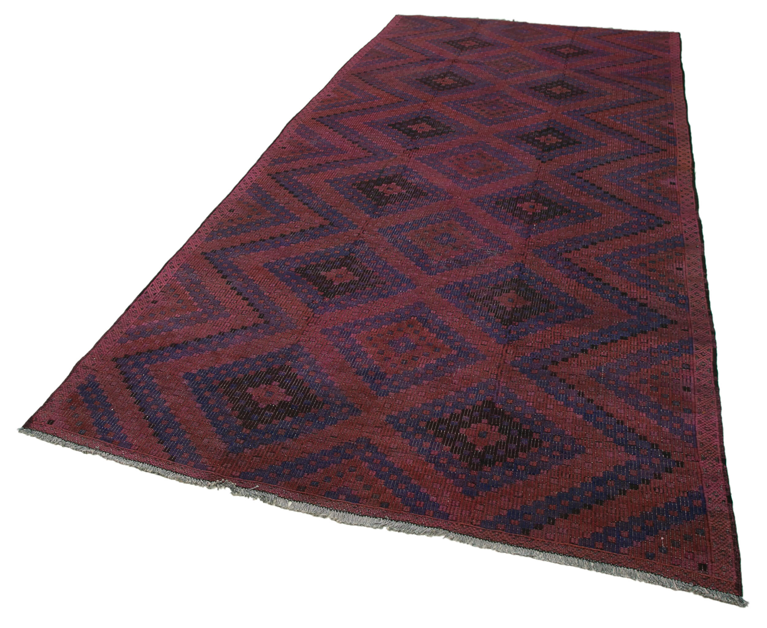 Handmade Kilim Rug - Red Goat Hair Rug 5'9''x12'2'' | Geometric Turkish Floor Covering