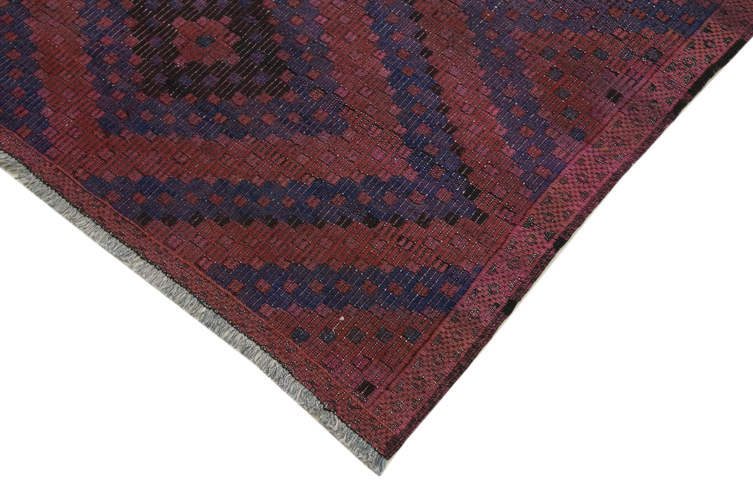 Handmade Kilim Rug - Red Goat Hair Rug 5'9''x12'2'' | Geometric Turkish Floor Covering