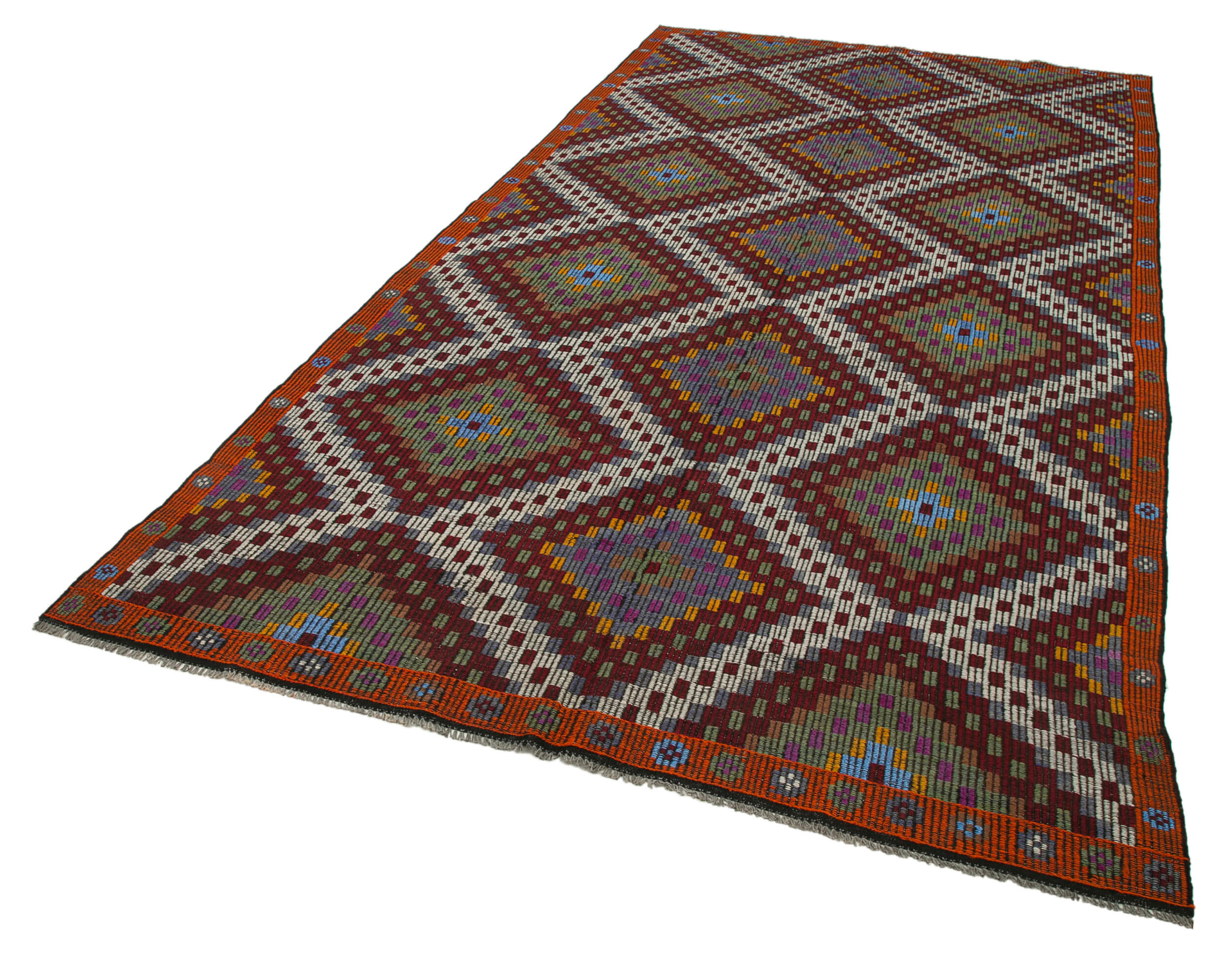 Handmade Geometric Kilim Rug – White Goat Hair Kilim Carpet 6'2''x11'7''