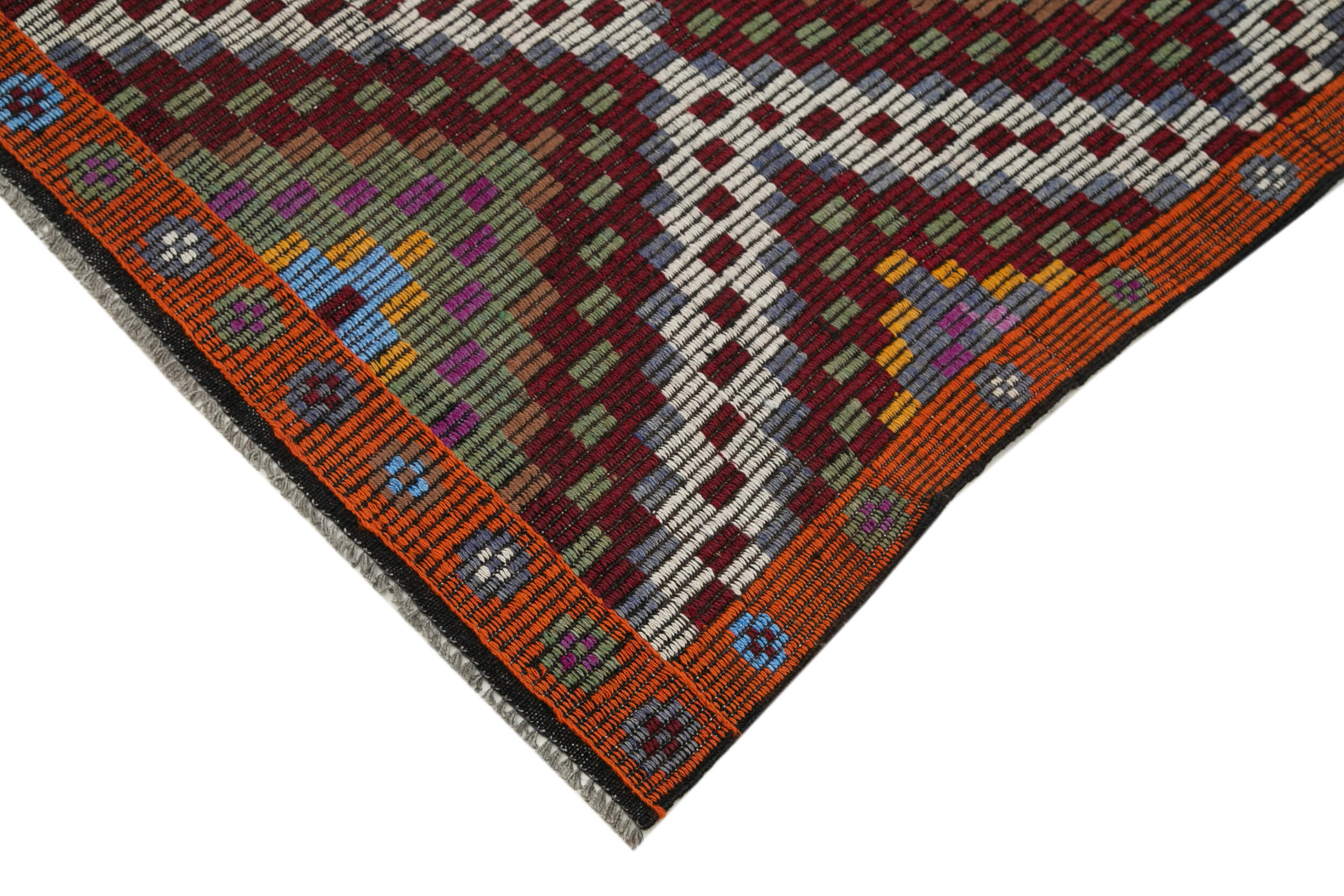 Handmade Geometric Kilim Rug – White Goat Hair Kilim Carpet 6'2''x11'7''