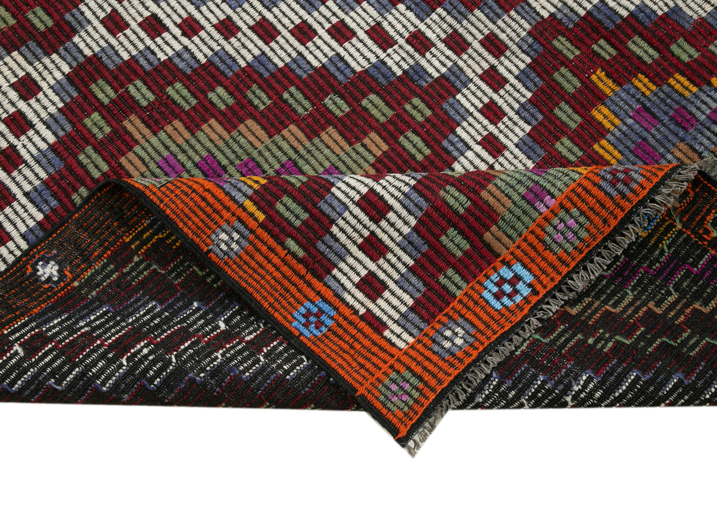 Handmade Geometric Kilim Rug – White Goat Hair Kilim Carpet 6'2''x11'7''