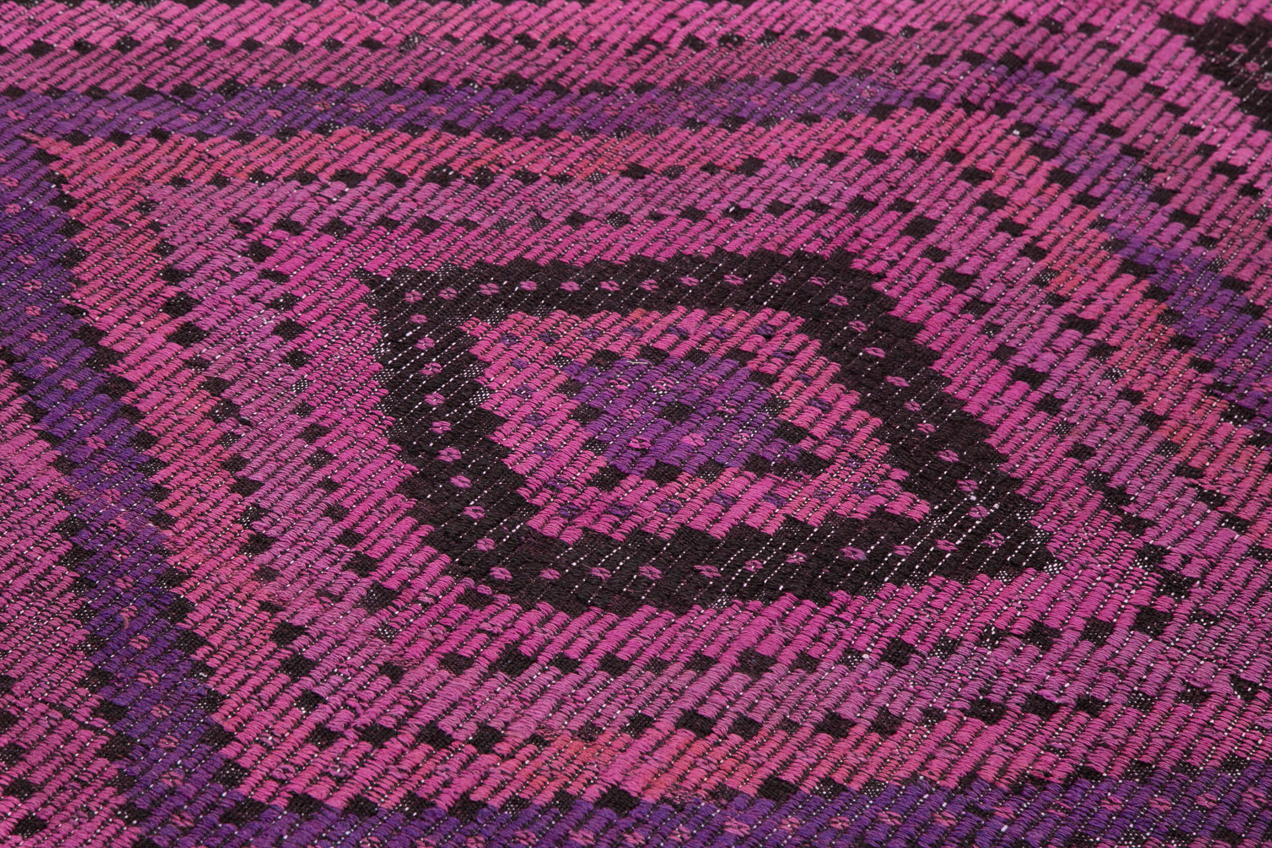 Handmade Geometric Kilim Rug - Pink Goat Hair Rug 6'8'' x 9'5'' Flat Weave