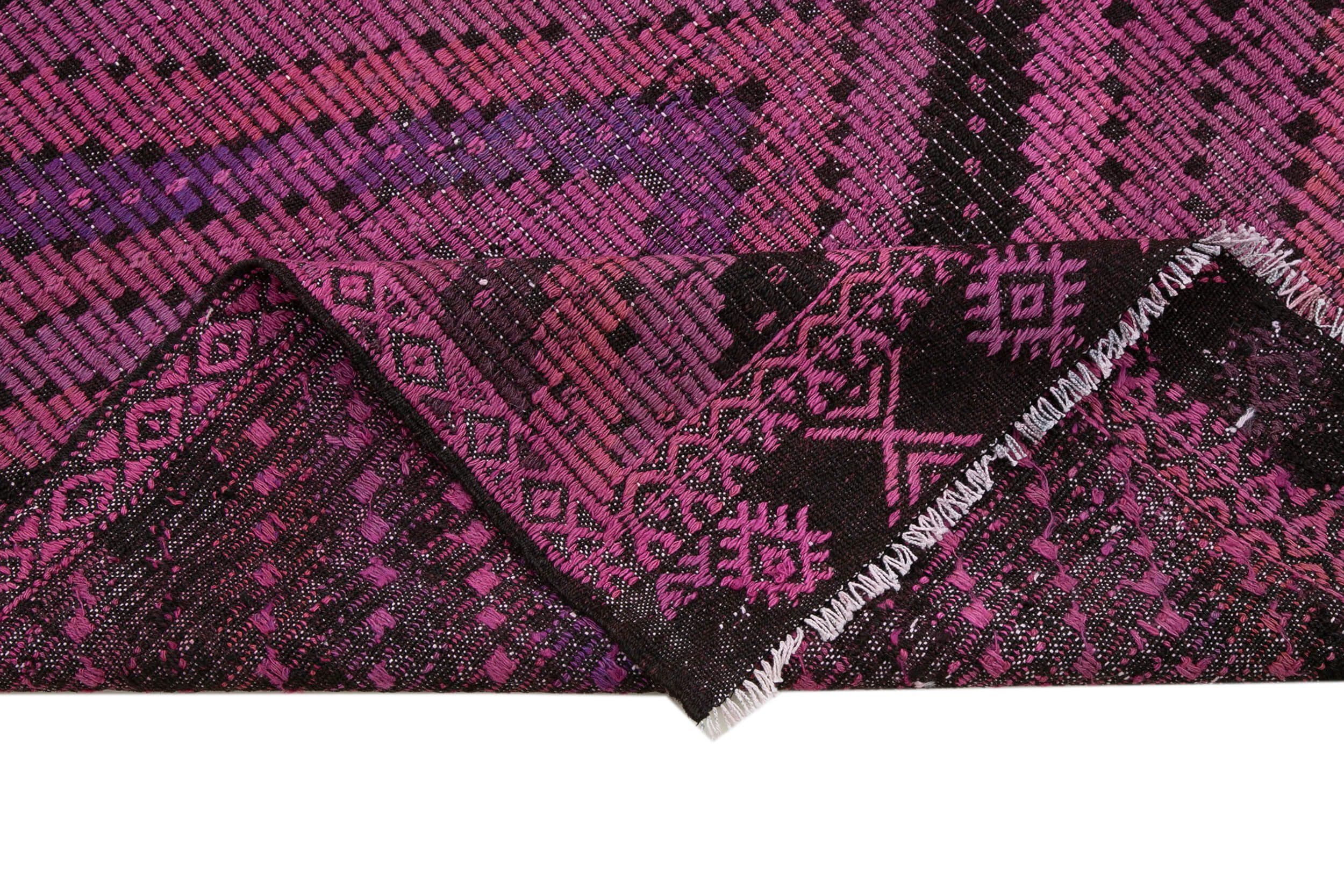 Handmade Geometric Kilim Rug - Pink Goat Hair Rug 6'8'' x 9'5'' Flat Weave