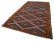 Handmade Geometric Kilim Rug | Vintage Wool Area Rug with White Goat Hair Carpet