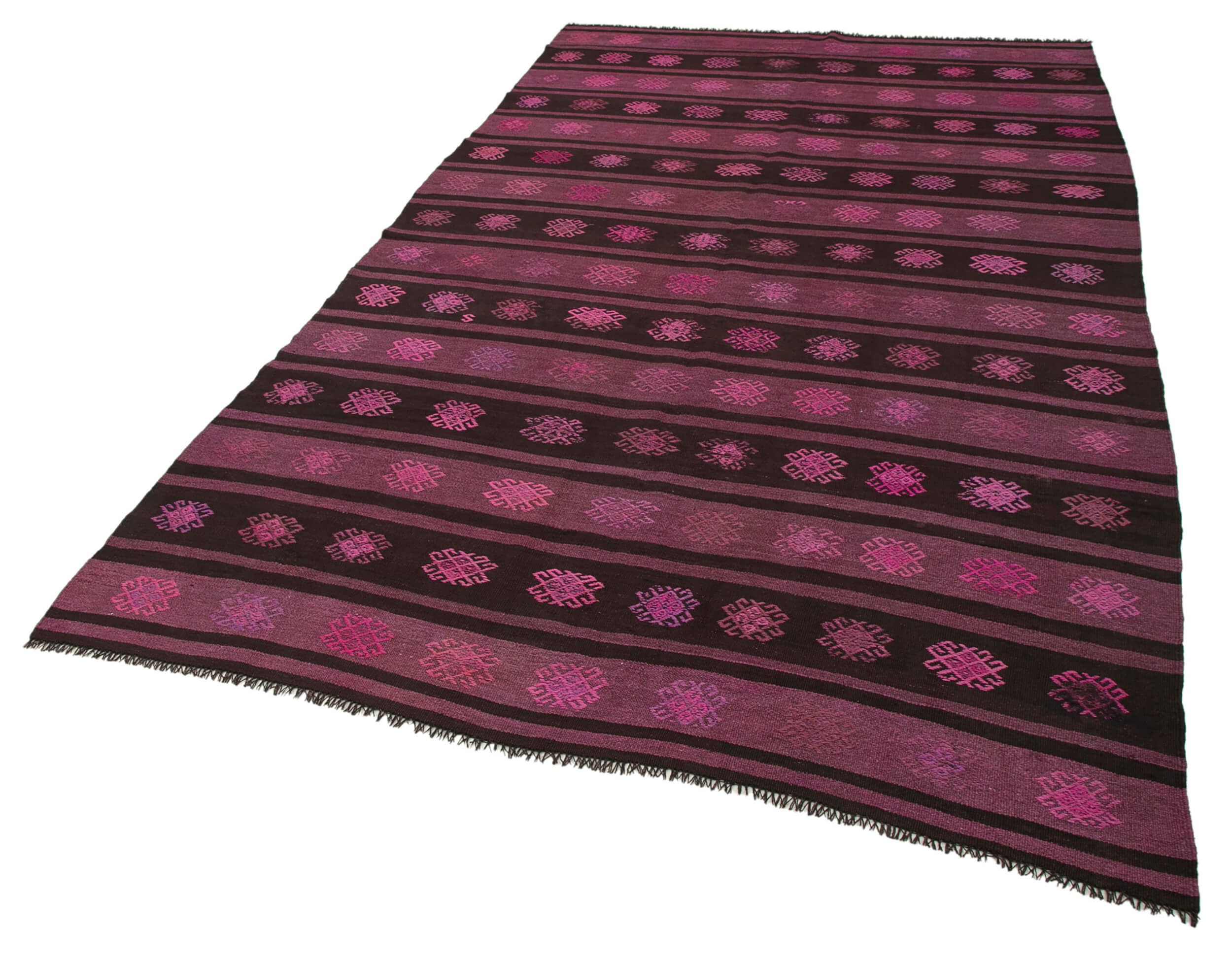 Handmade Geometric Kilim Rug - Pink Geometric Goat Hair Area Rug 5'9'' x 10'4''