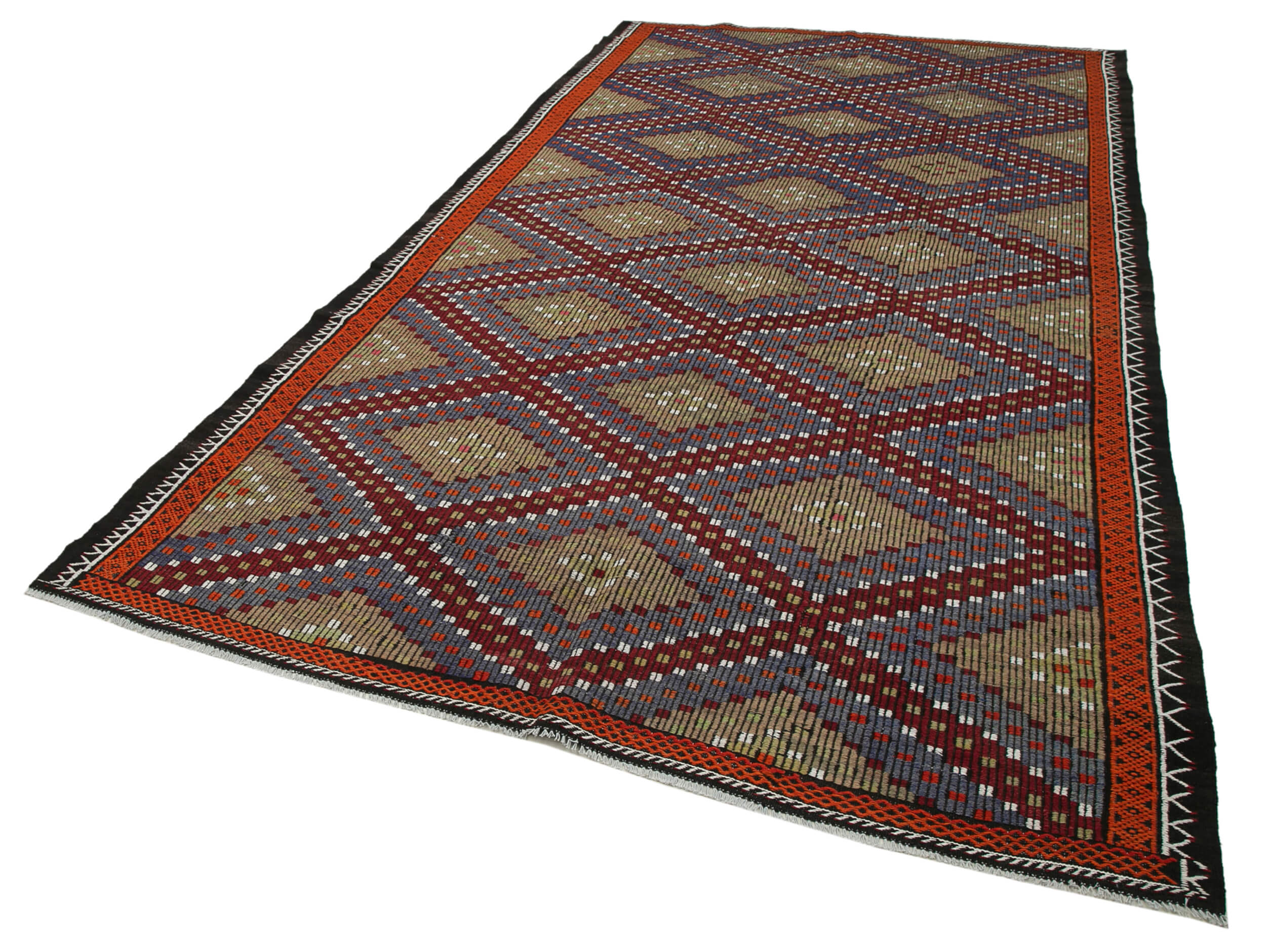 Handmade Kilim Rug - Geometric Kilim White Goat Hair, Natural Wool Carpet 6'7''x11'9''