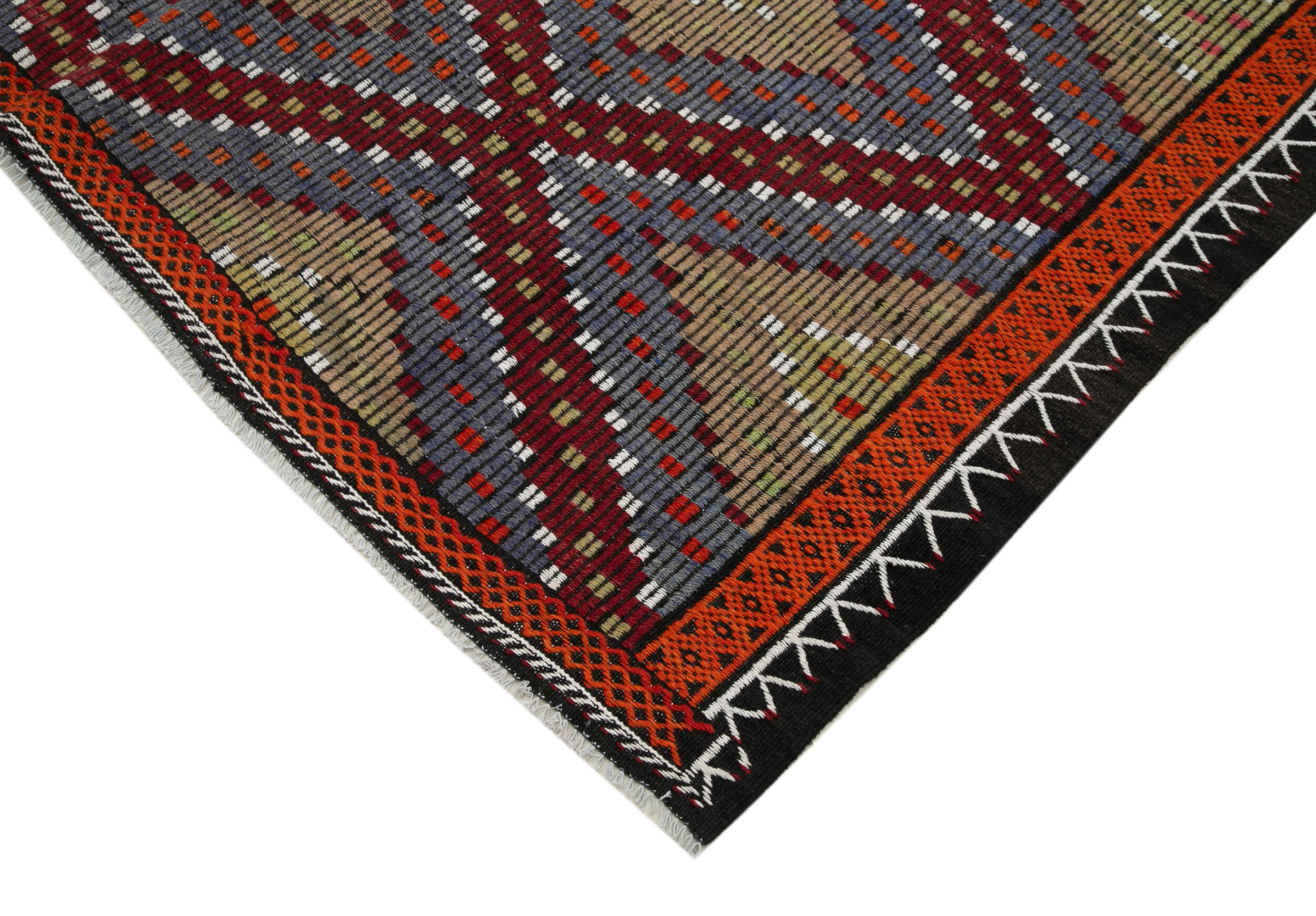 Handmade Kilim Rug - Geometric Kilim White Goat Hair, Natural Wool Carpet 6'7''x11'9''