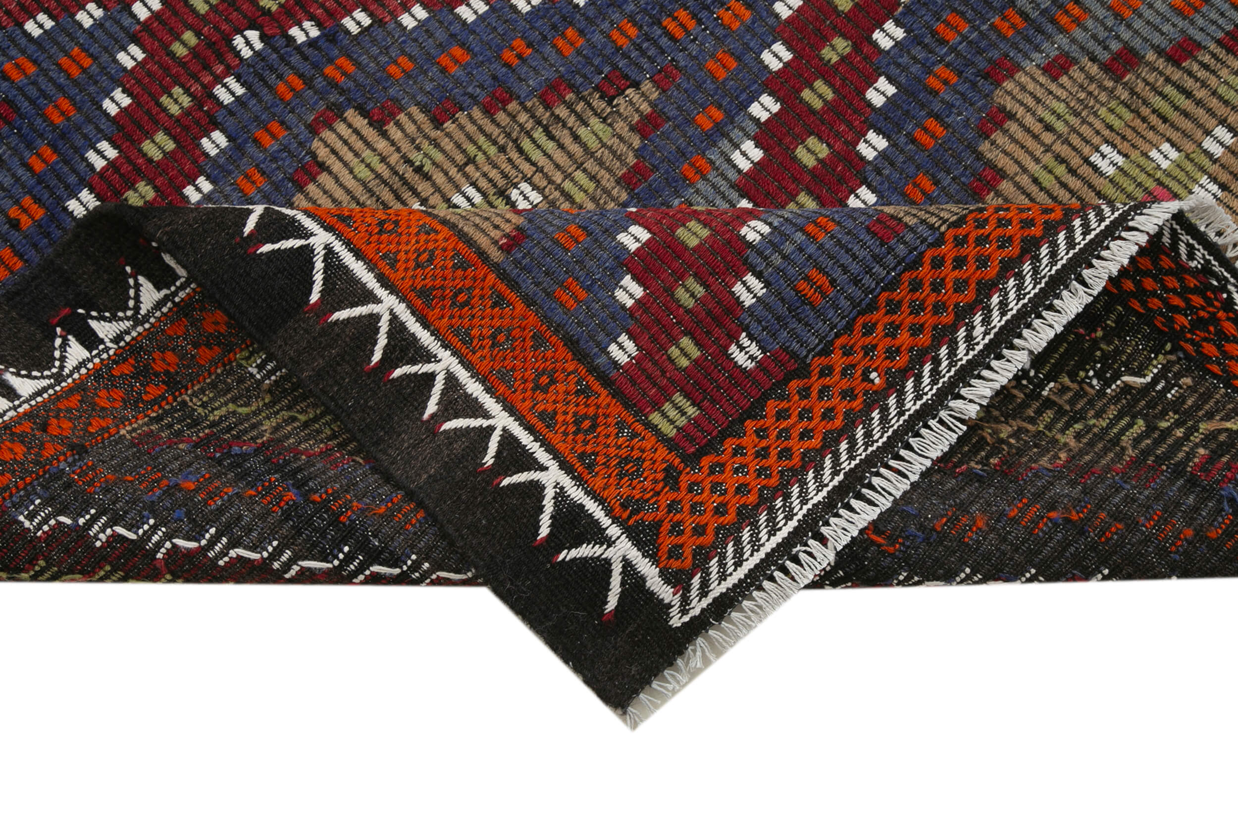 Handmade Kilim Rug - Geometric Kilim White Goat Hair, Natural Wool Carpet 6'7''x11'9''