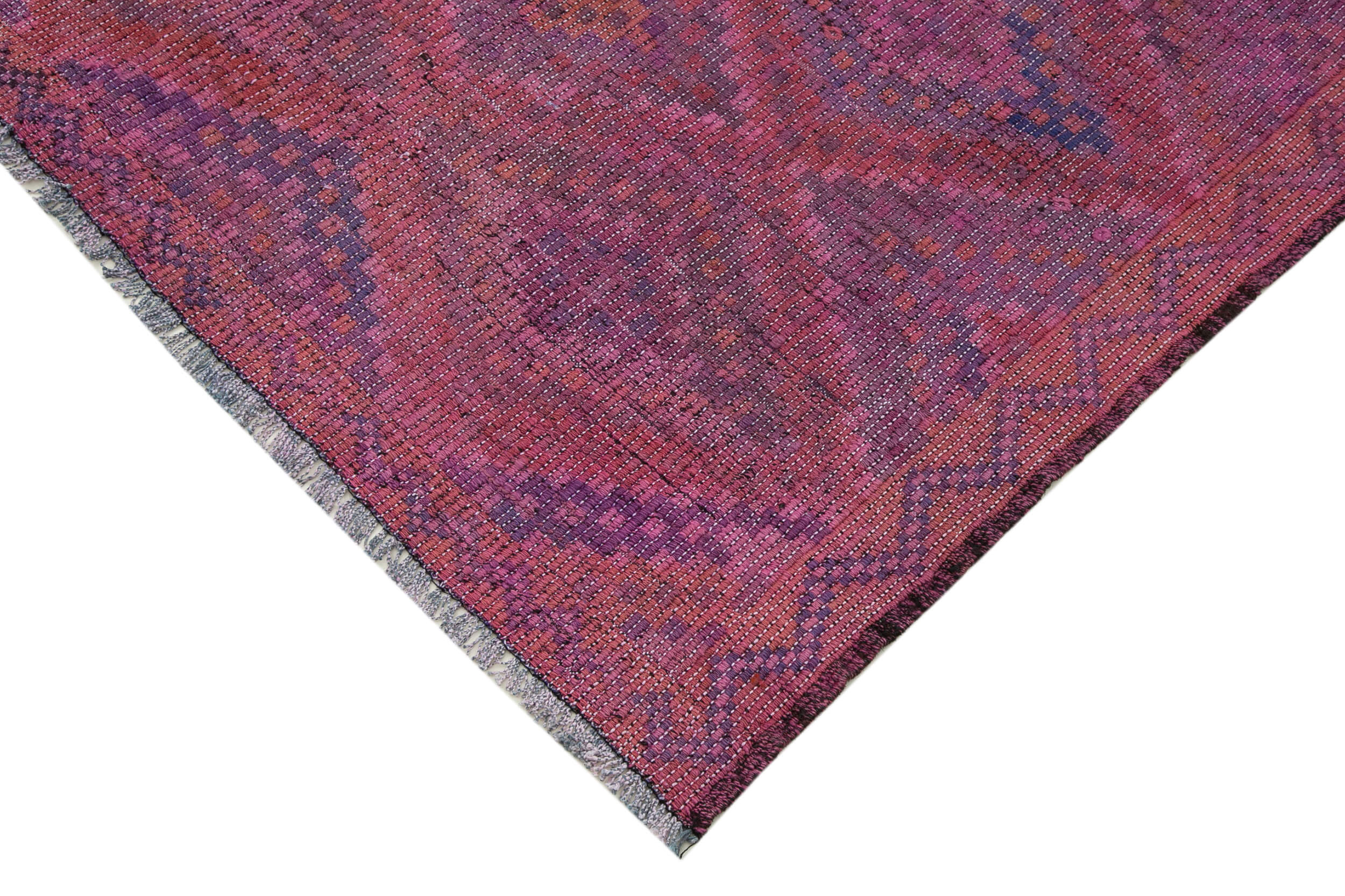 Handmade Geometric Kilim Rug - Pink Goat Hair Wool Flat Weave Carpet 5'7''x9'6''
